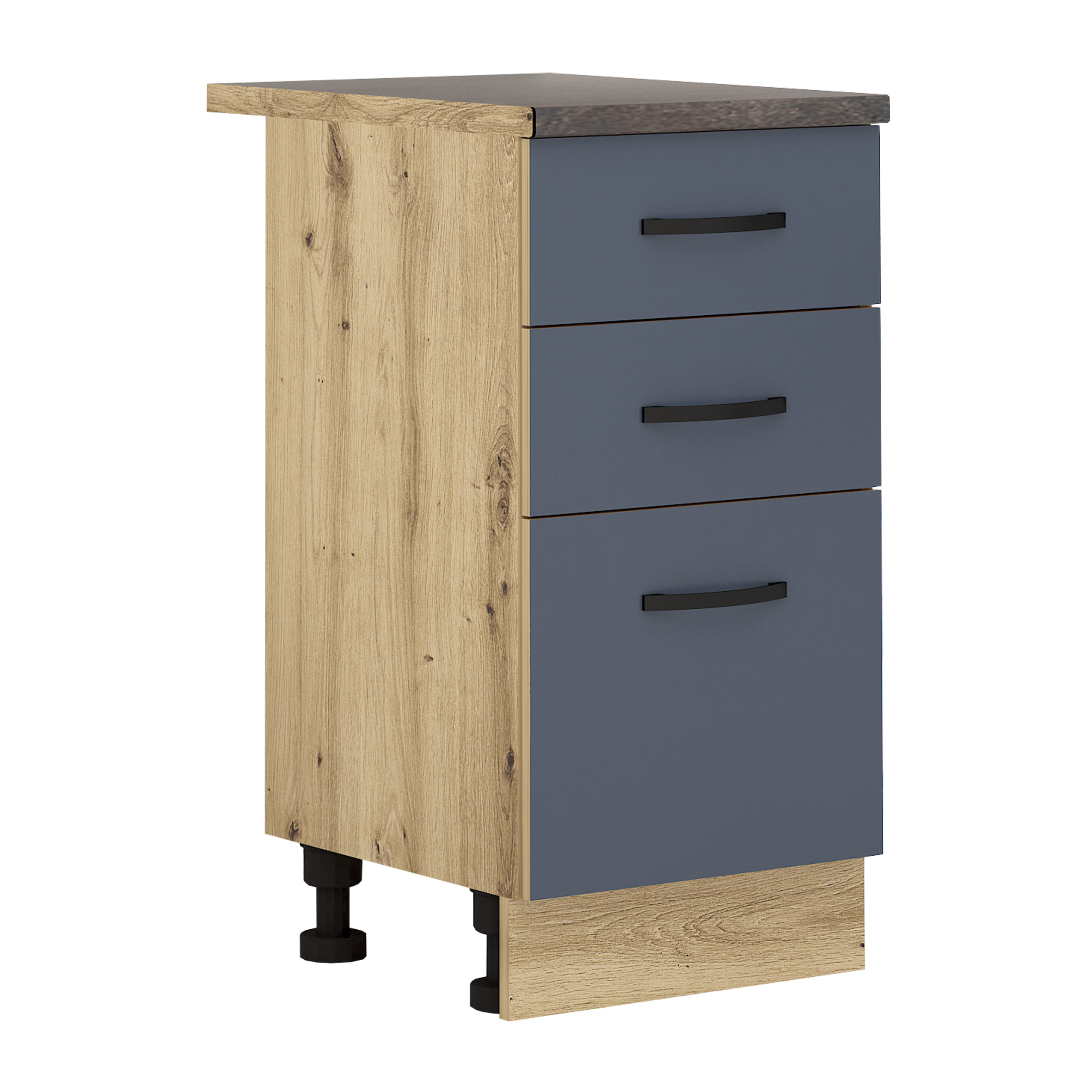 Corp inferior Loren B76, 3 sertare, 45x87, albastru mat/artizan