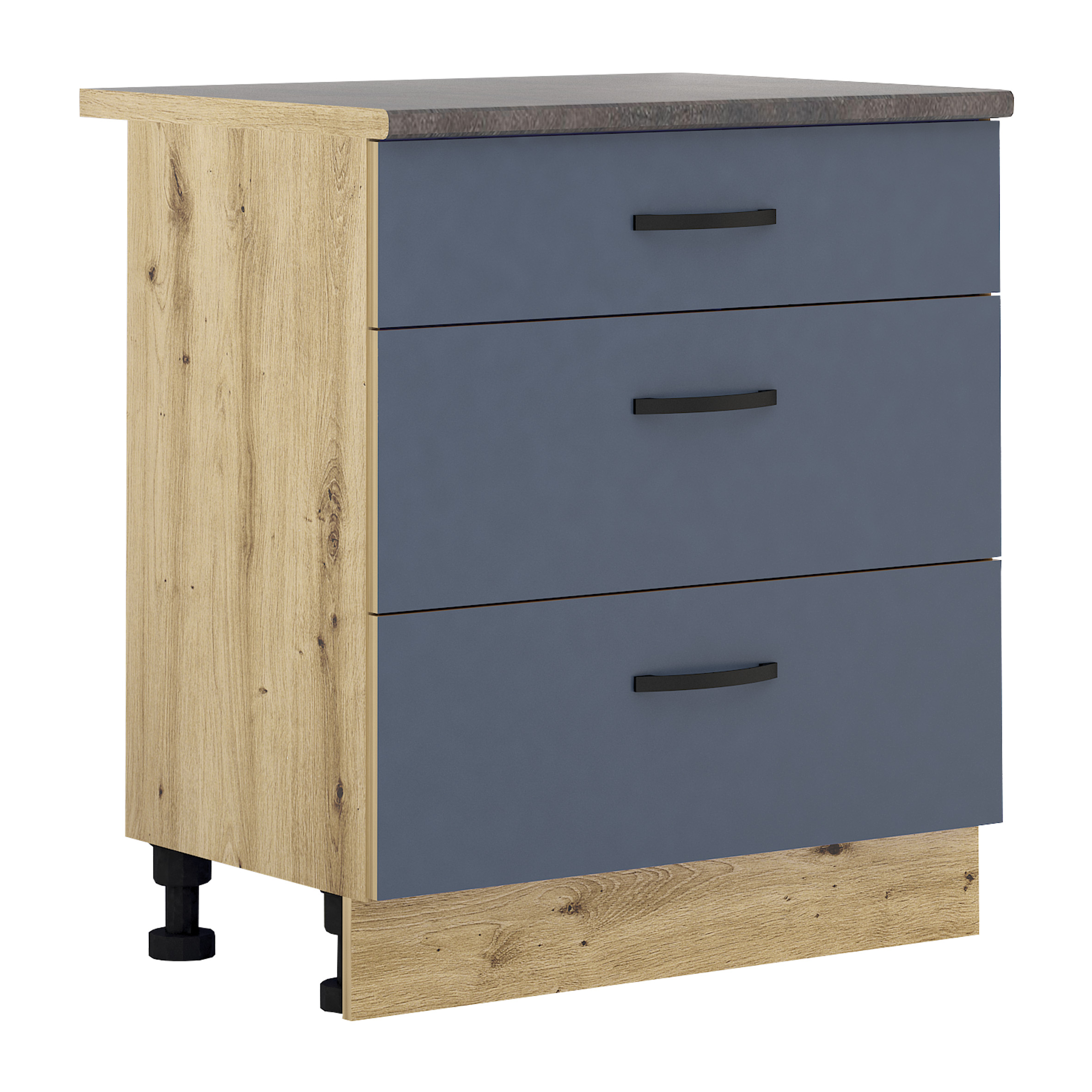 Corp inferior Loren B85, 3 sertare, 80x87, albastru mat/artizan