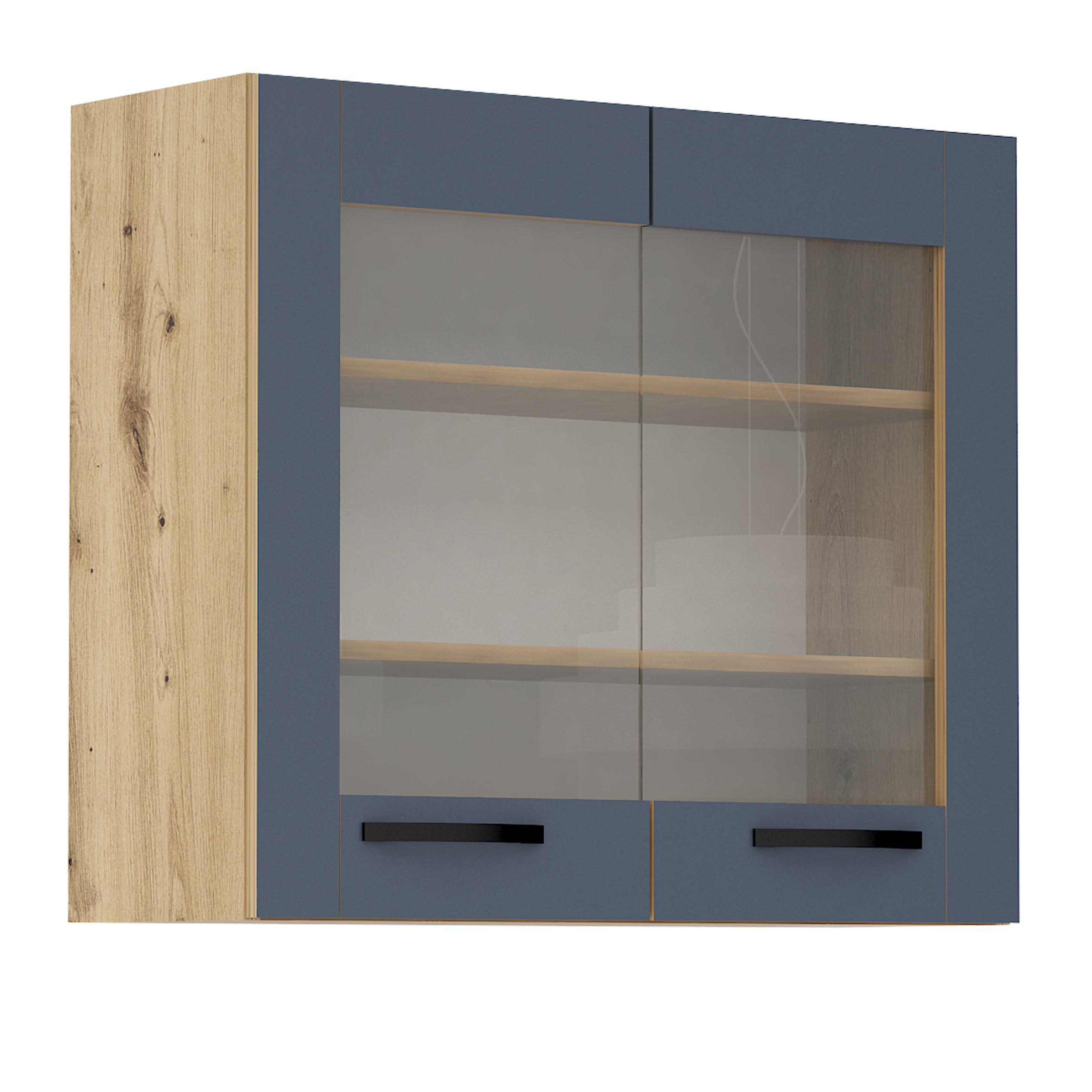 Corp superior vitrina Loren G12, 2 usi, 80x70, albastru mat/artizan