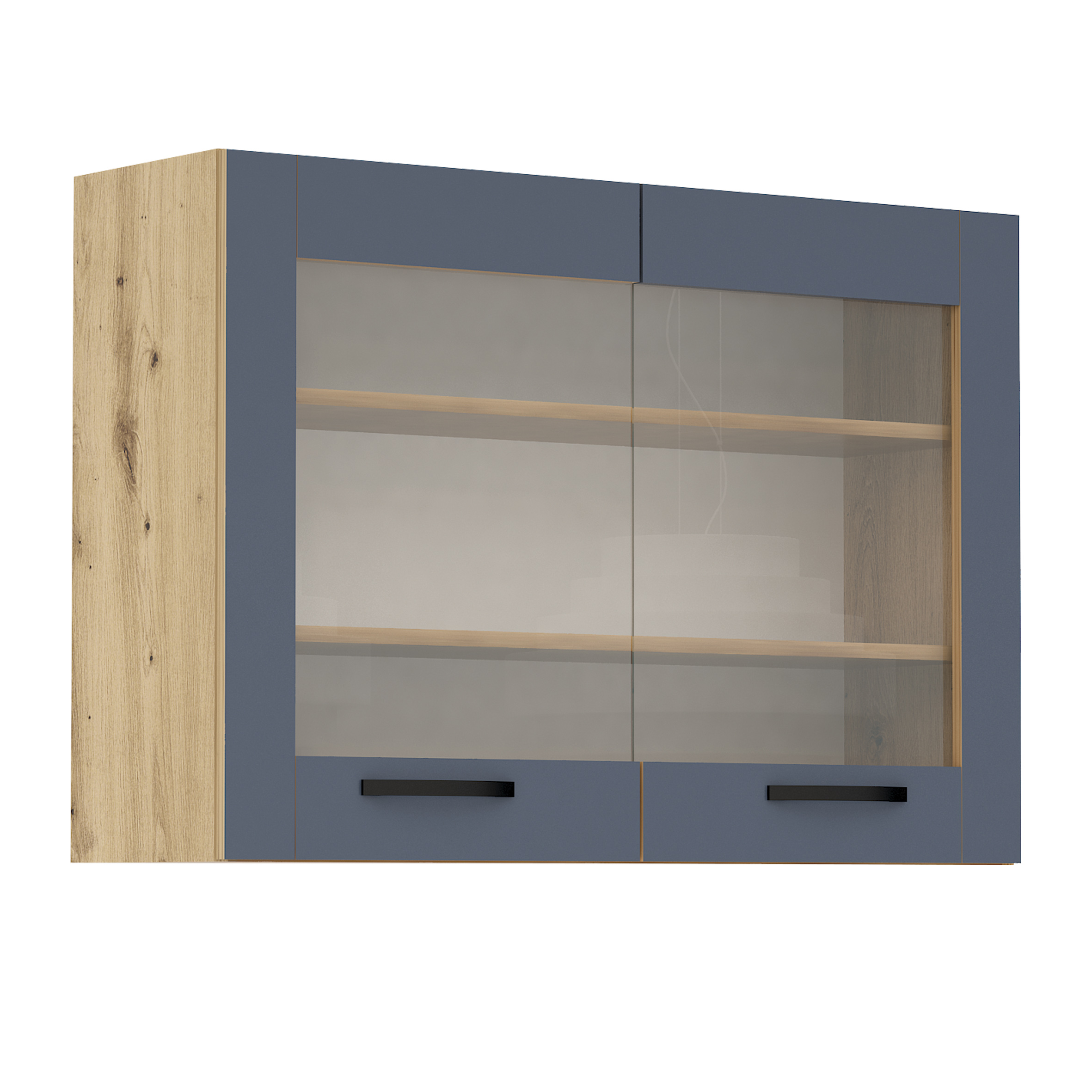 Corp superior vitrina Loren G27, 2 usi, 100x70, albastru mat/artizan
