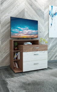 Comoda Regal, 95x42x82.5, lemn de tec/ stejar craft alb