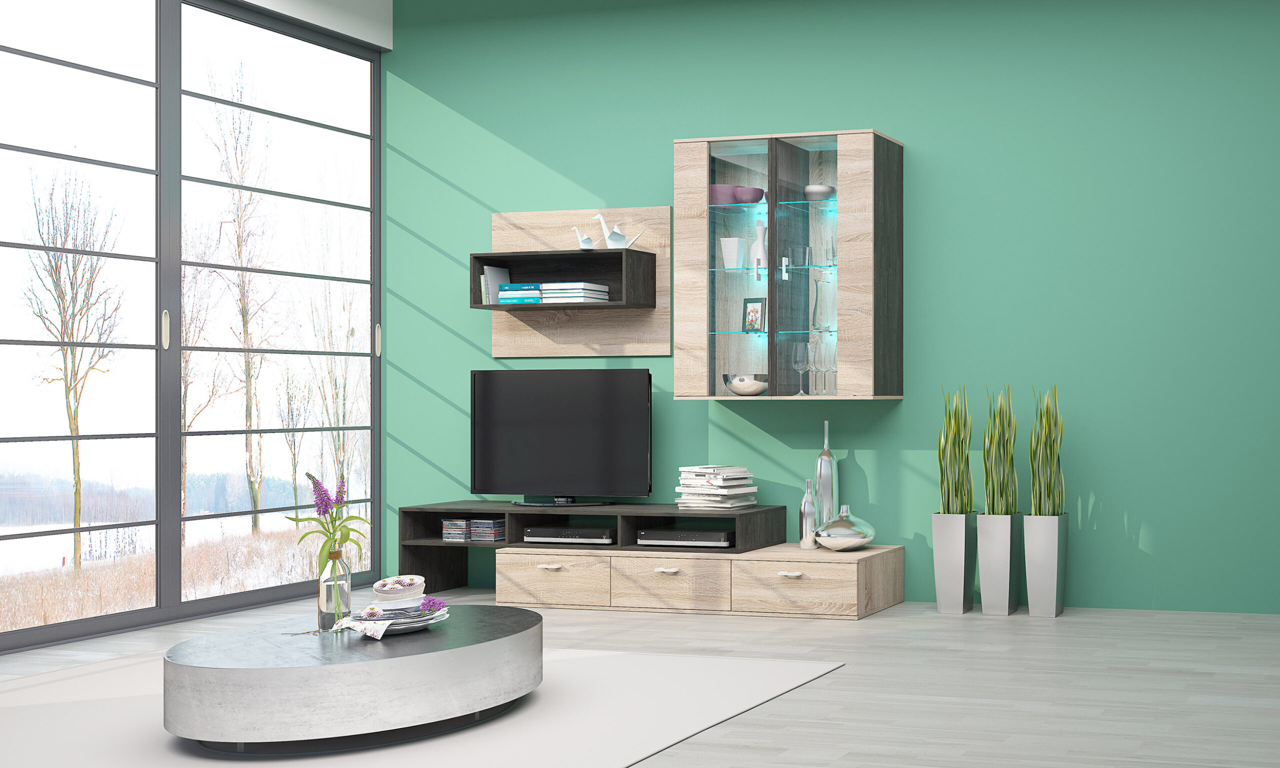 Living Rimini 5, 290x45x200, stejar carbon/ stejar sonoma