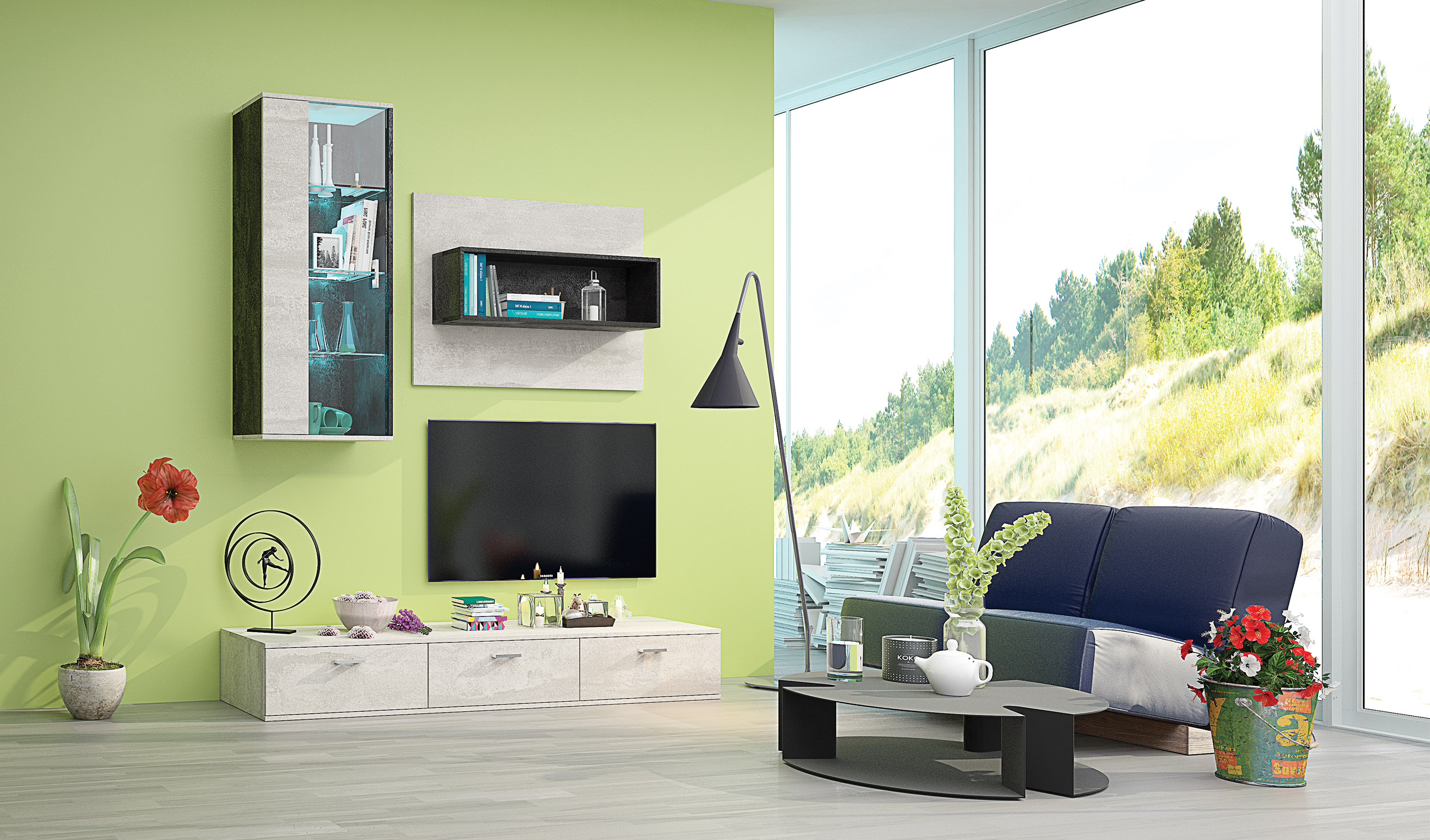 Living Rimini 3, 174x45x200, silk nero/ silk light