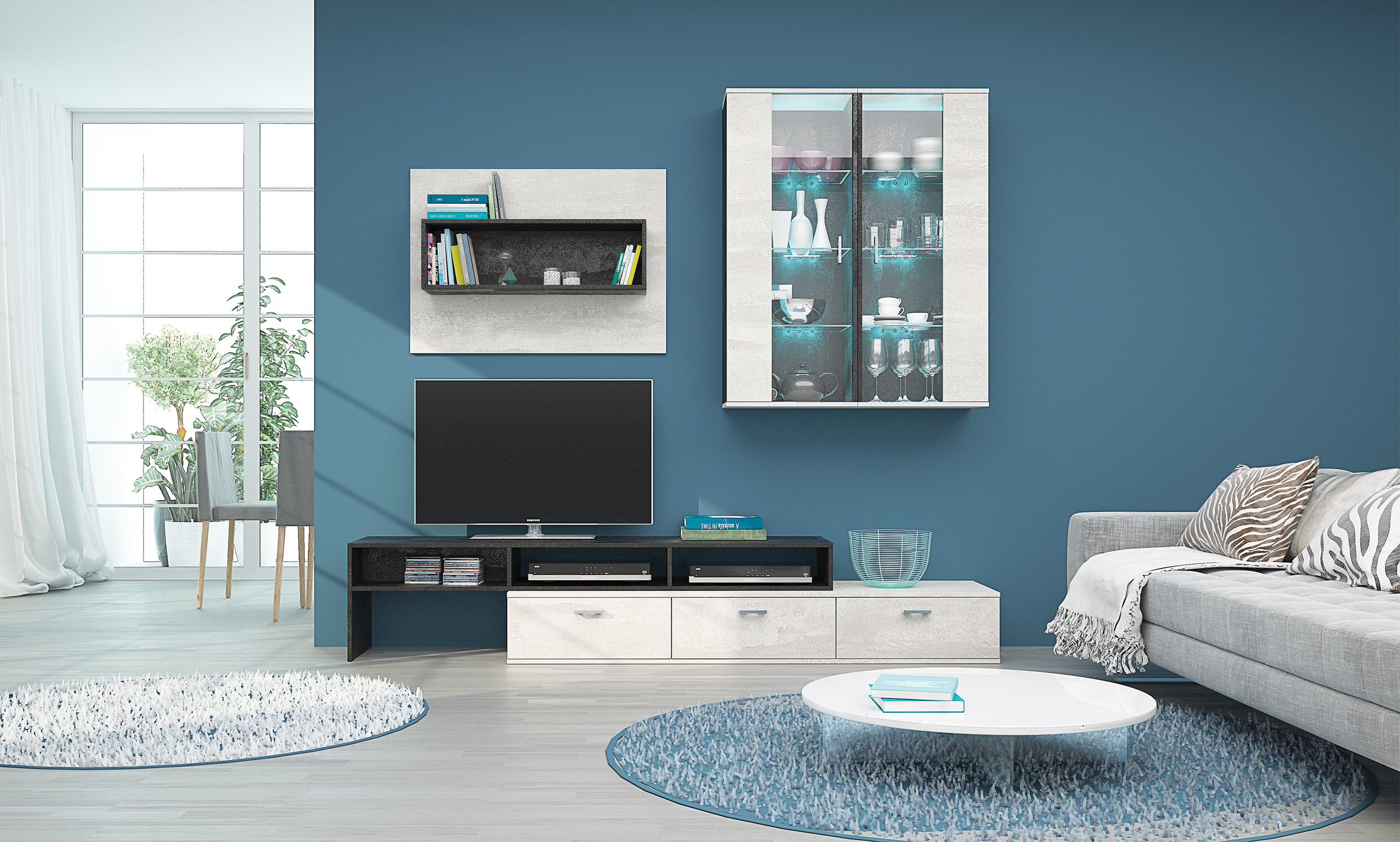 Living Rimini 5, 290x45x200, silk nero/ silk light