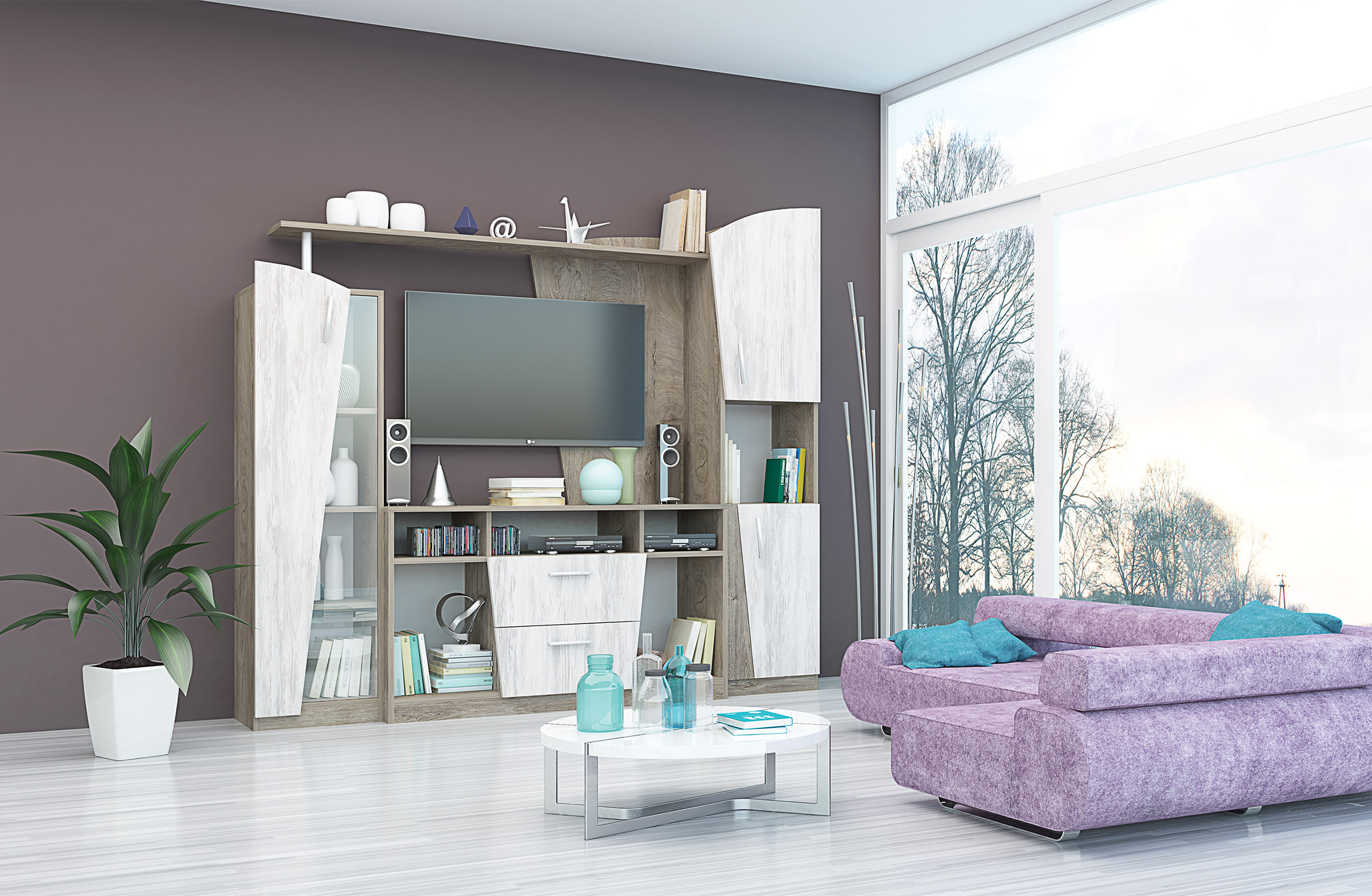Living Rio, 200x47x180, stejar norte/stejar blanco