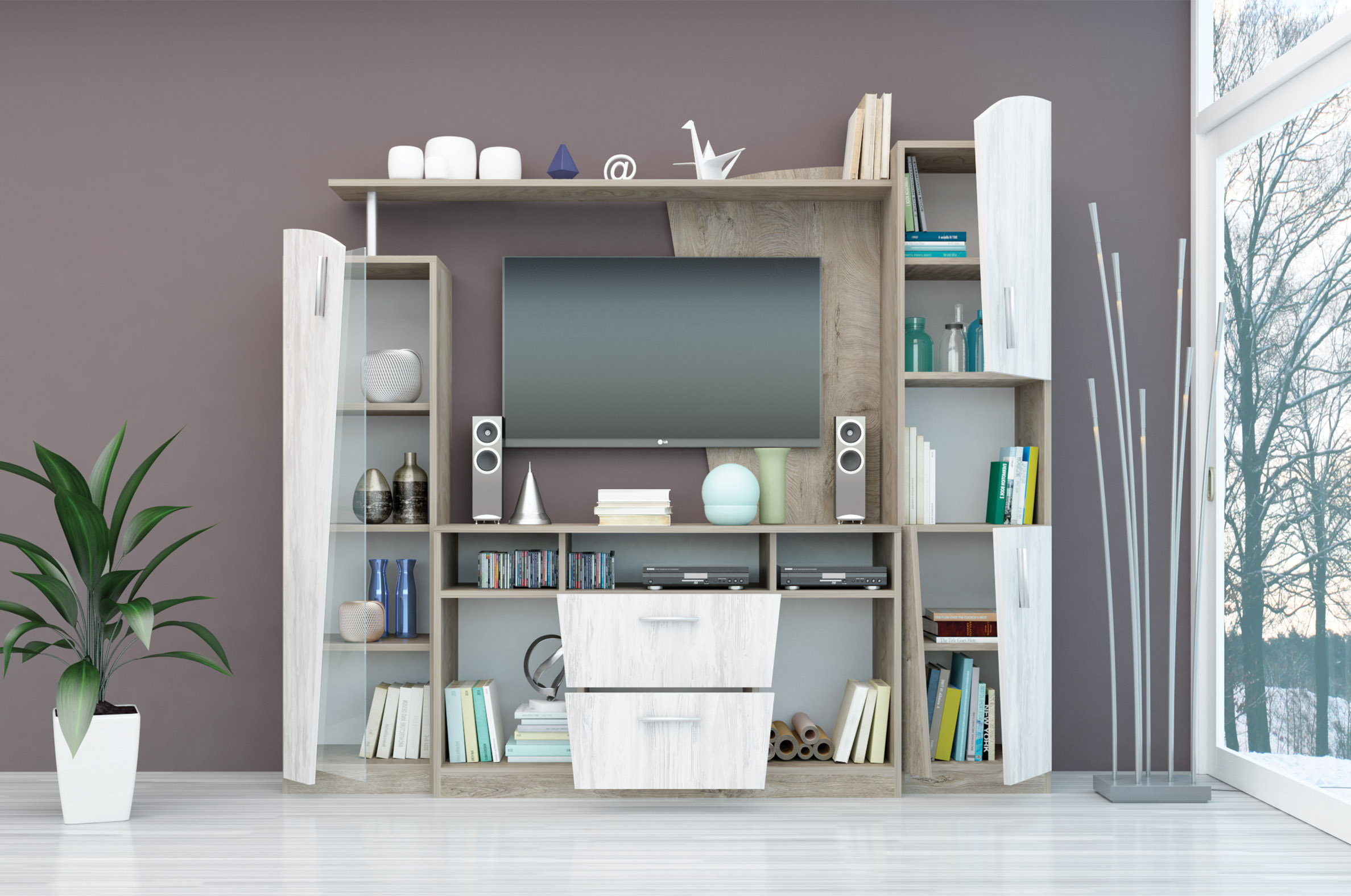 Living Rio, 200x47x180, stejar norte/stejar blanco - imagine 2