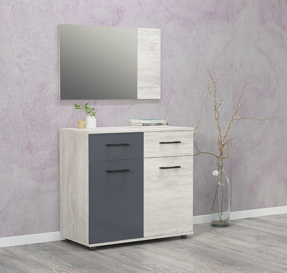 Set dormitor Royal, stejar blanco / antracit lucios - imagine 3