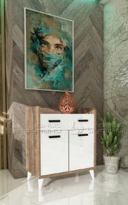 Comoda Sahara, 75x43.5x89, stejar moka/alb lucios