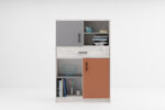 Dulap Sydney M6, 80x35x120, stejar blanco/ gri/ sahara