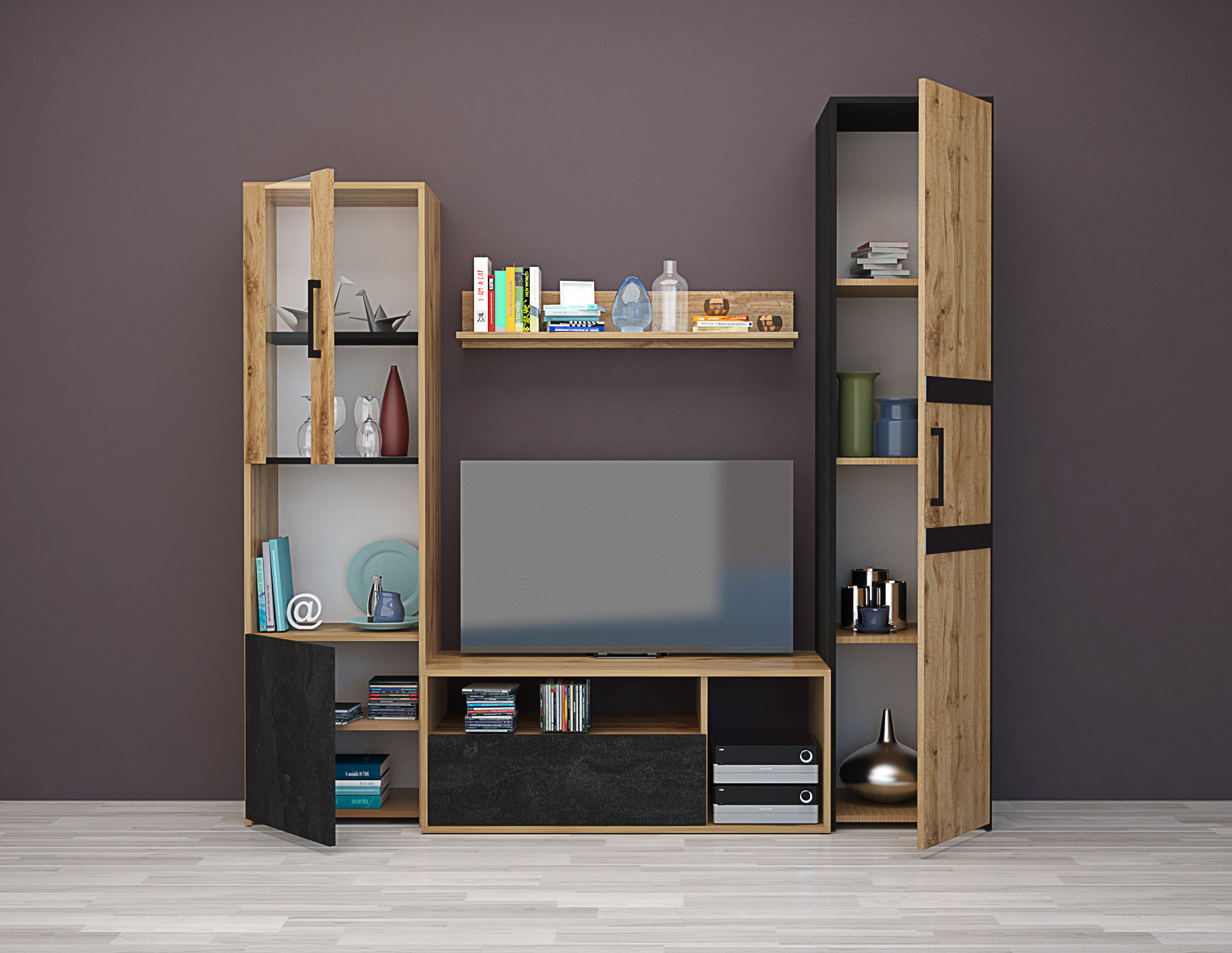 Living Sara, 185x180, stejar wotan/silk nero - imagine 2