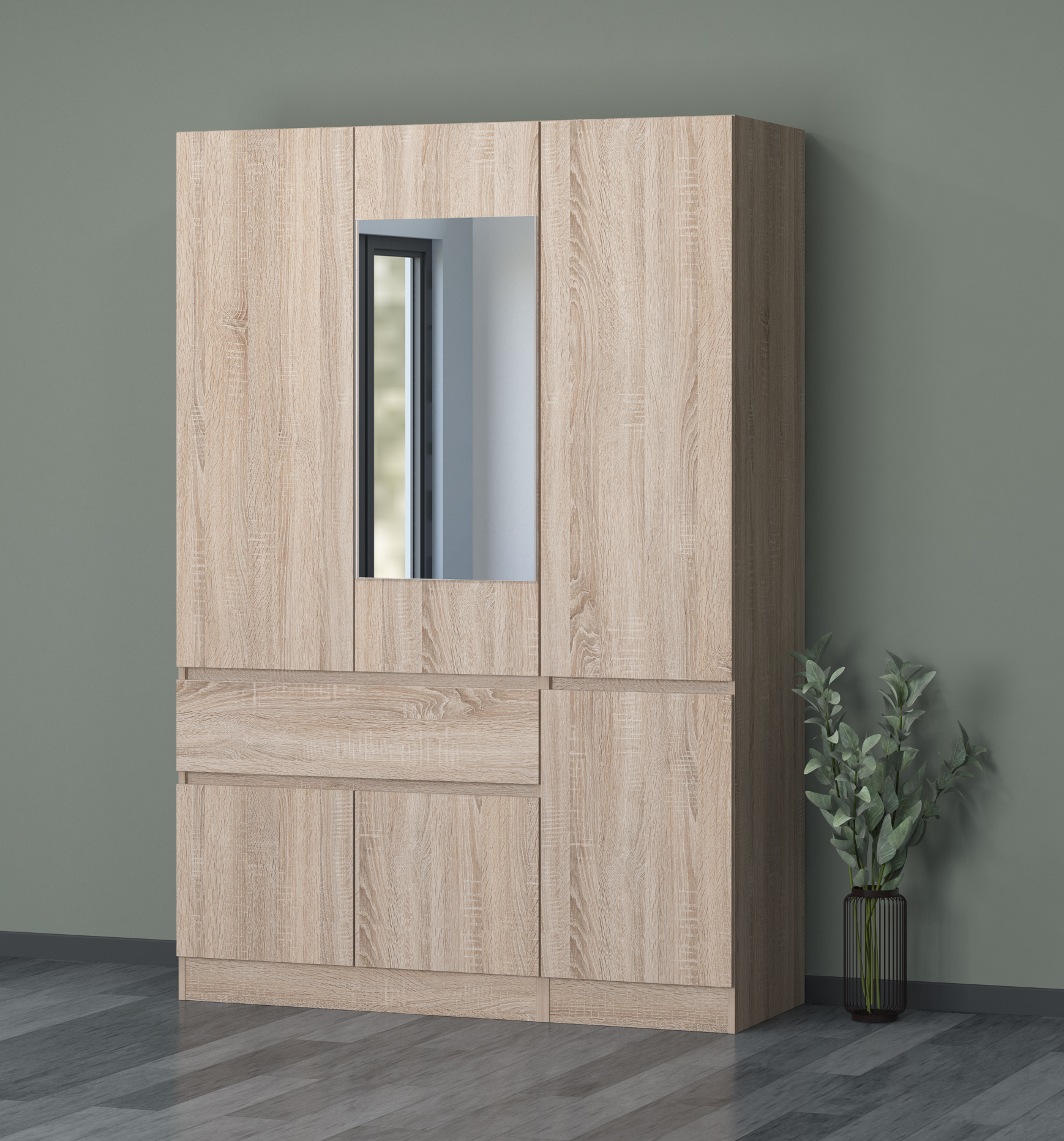 Dulap Leo 3, 135x52x200, 3 usi, stejar sonoma - imagine 2