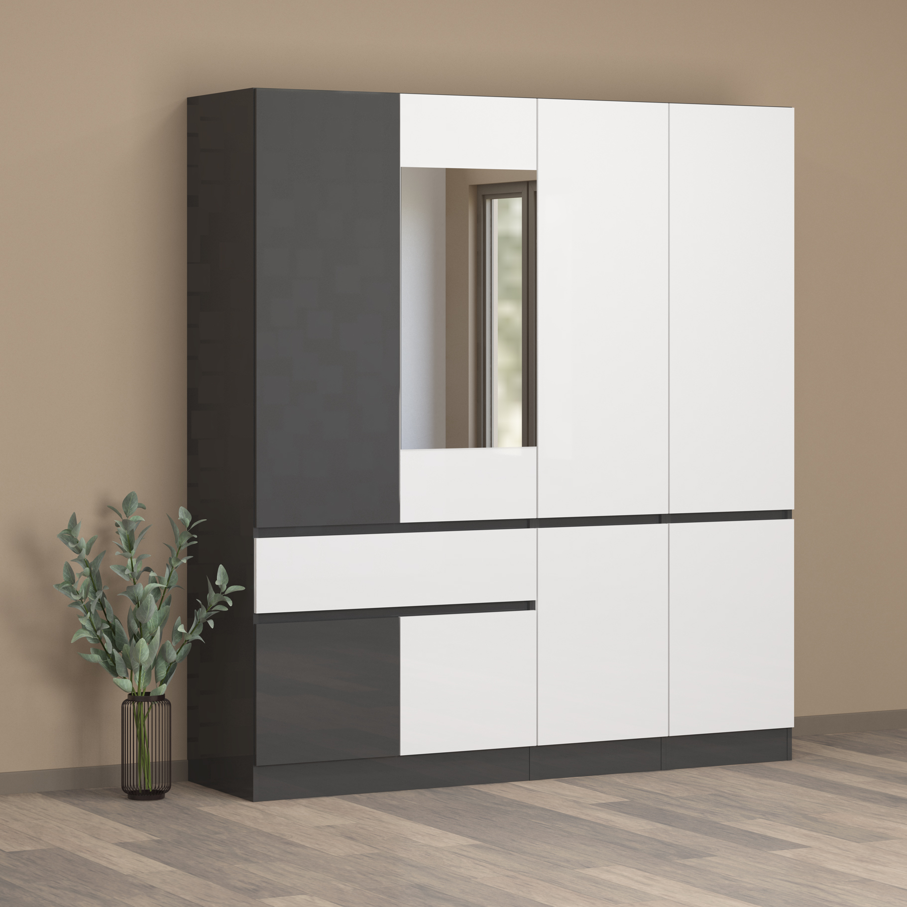 Dulap Leo 4, 2a, antracit lucios/ alb lucios - imagine 2