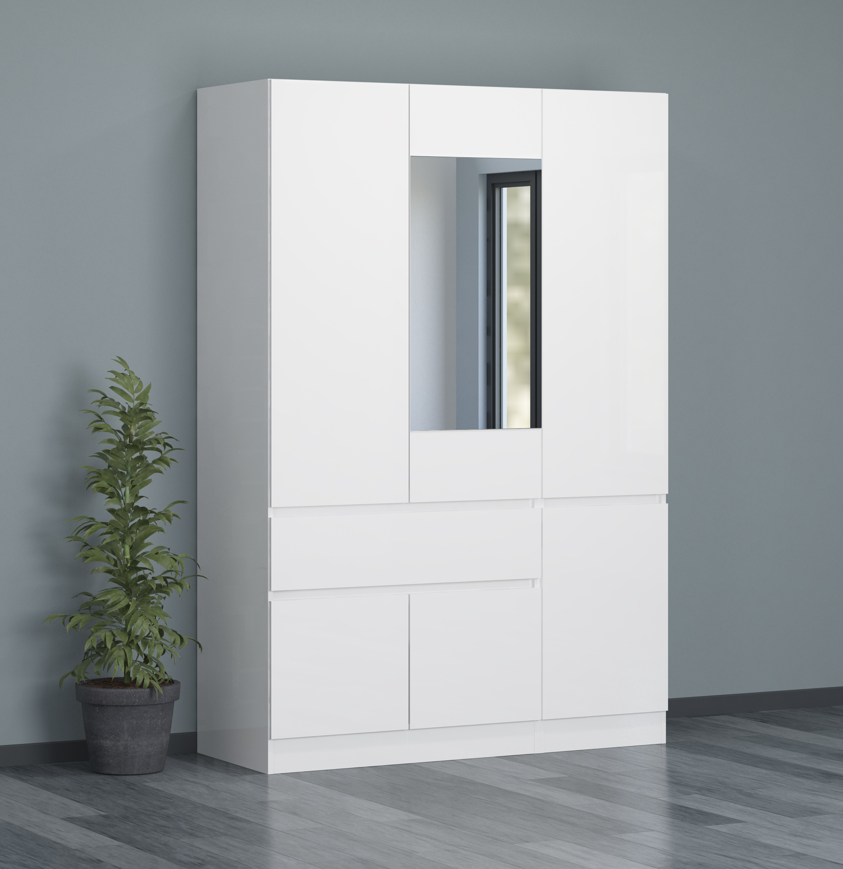 Dulap Leo 3, 135x52x200, 3 usi, alb lucios - imagine 2