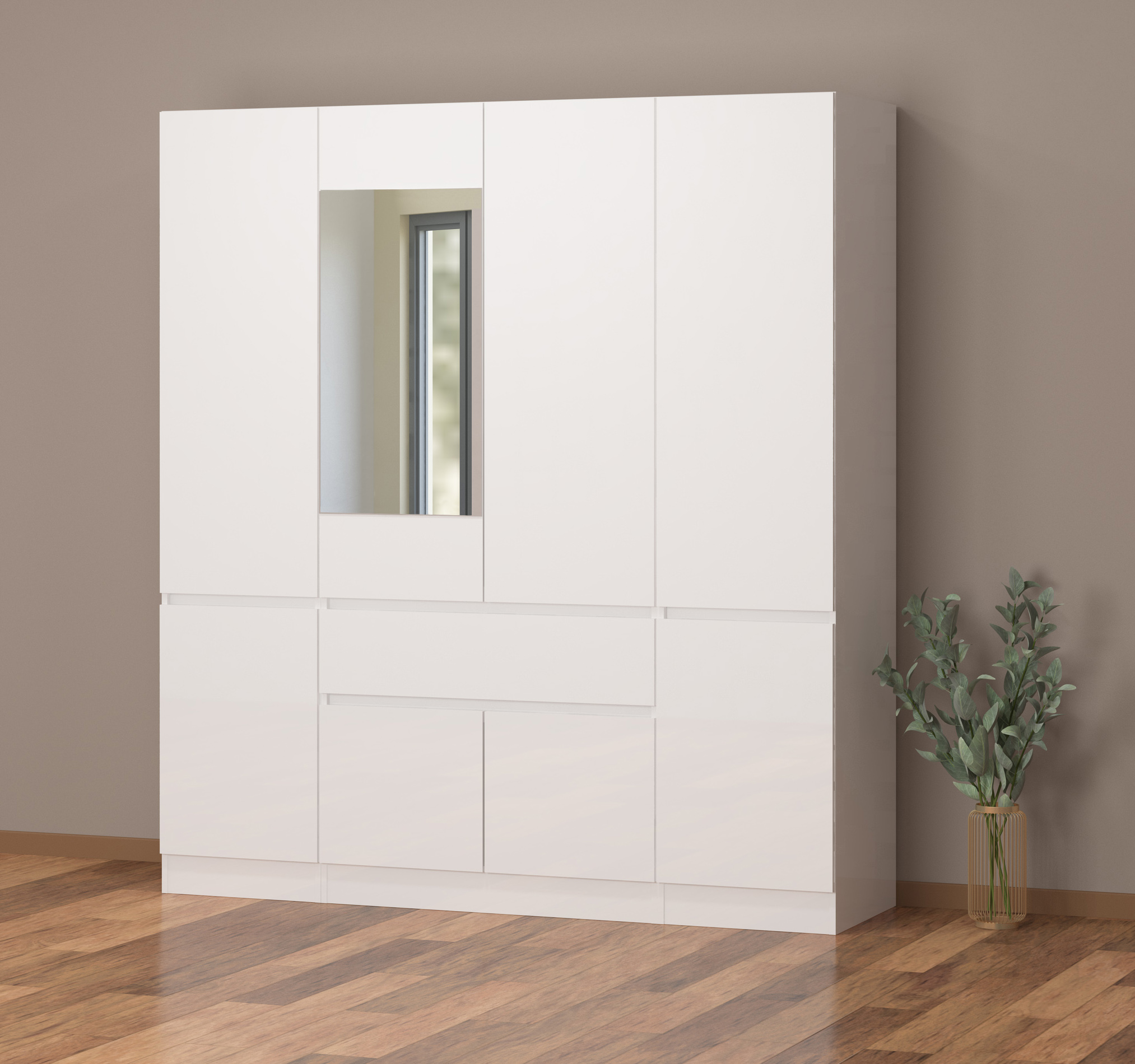 Dulap Leo 4, 2, 180x52x200, alb lucios - imagine 2