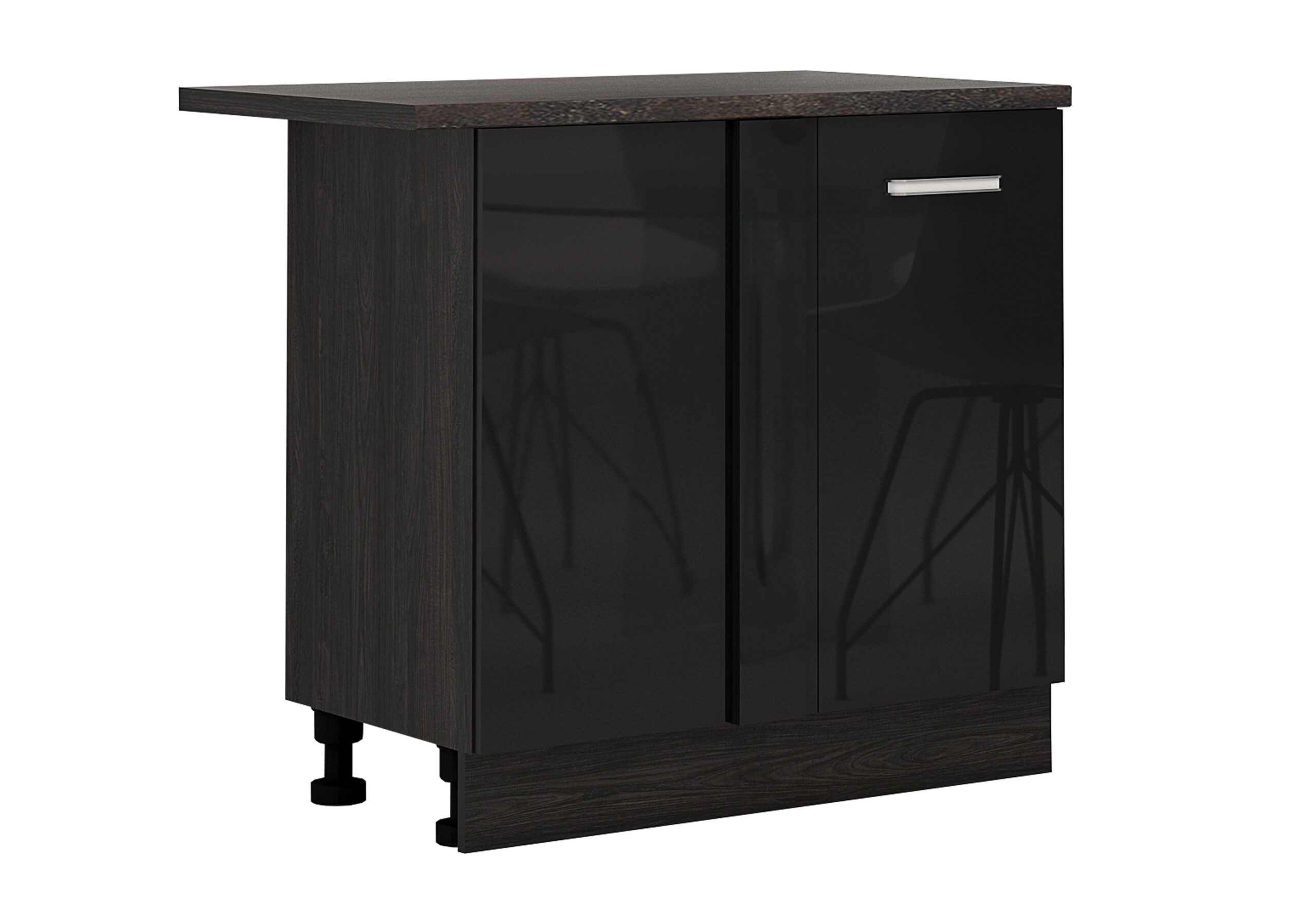 Corp inferior de colt Elinor B10, 90x87, negru lucios/ stejar carbon