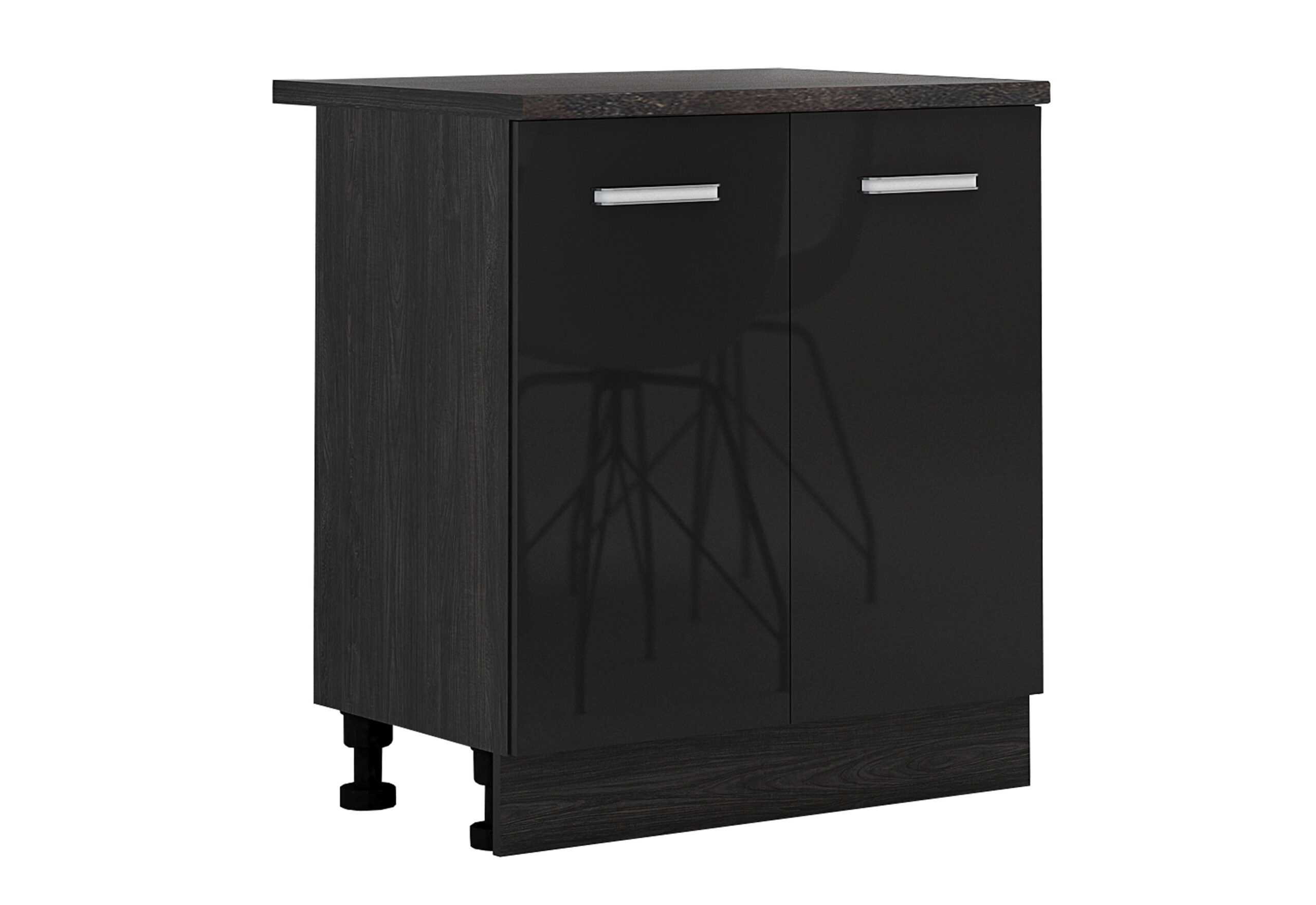 Corp inferior Elinor B2, 80x87, negru lucios/ stejar carbon