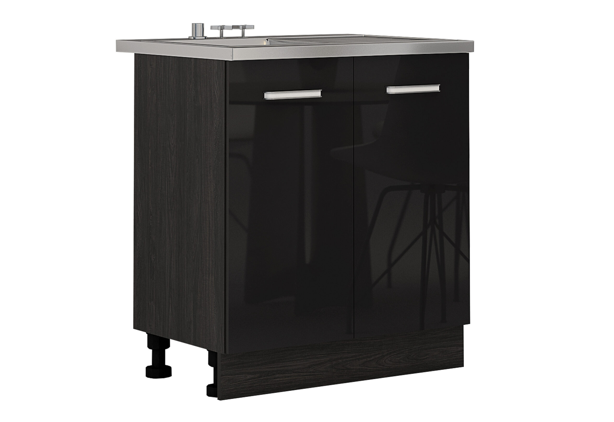 Corp inferior pentru chiuveta Elinor B3, 80x87, negru lucios/ stejar carbon