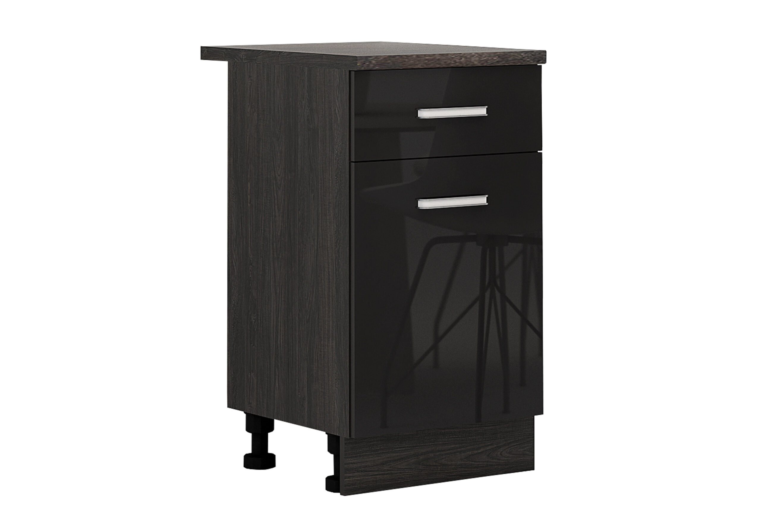 Corp inferior Elinor B75, 50x87, negru lucios/ stejar carbon
