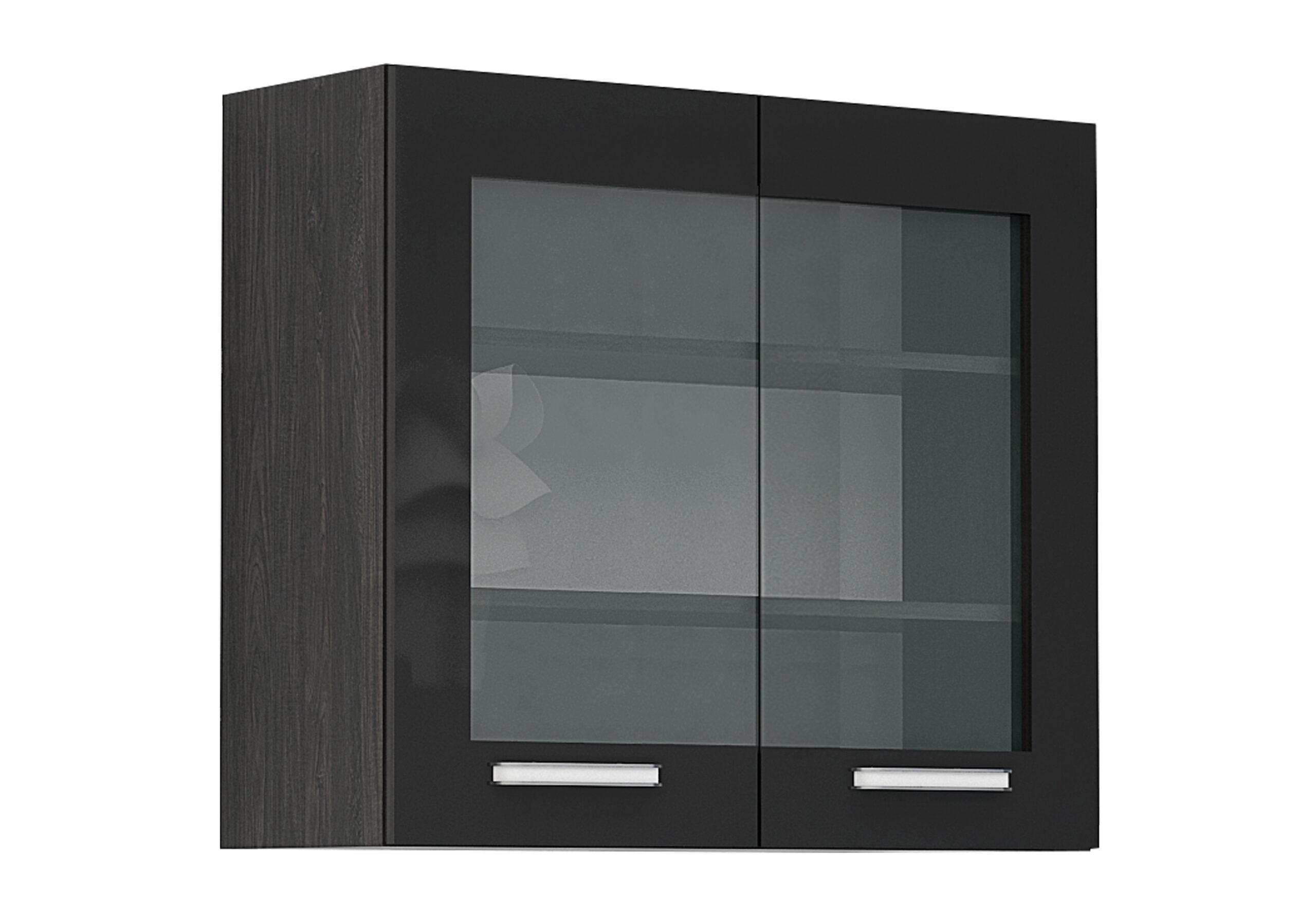 Corp superior vitrina Elinor G12, 80x70, negru lucios/stejar carbon