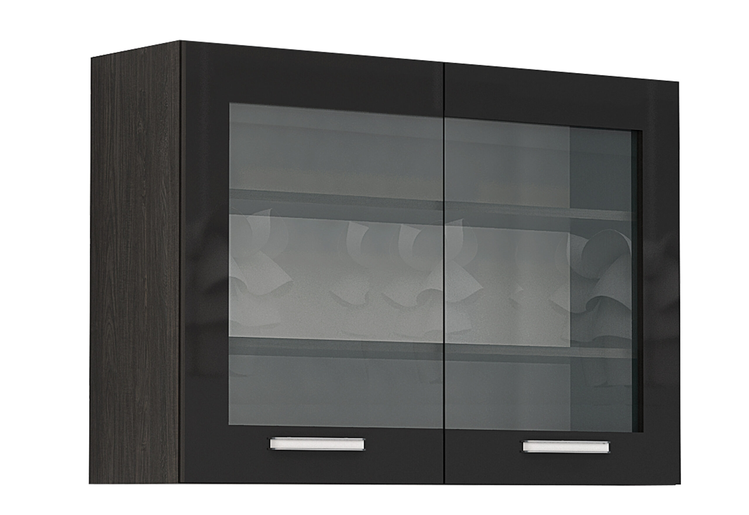Corp superior vitrina Elinor G27, 100x70, negru lucios/stejar carbon
