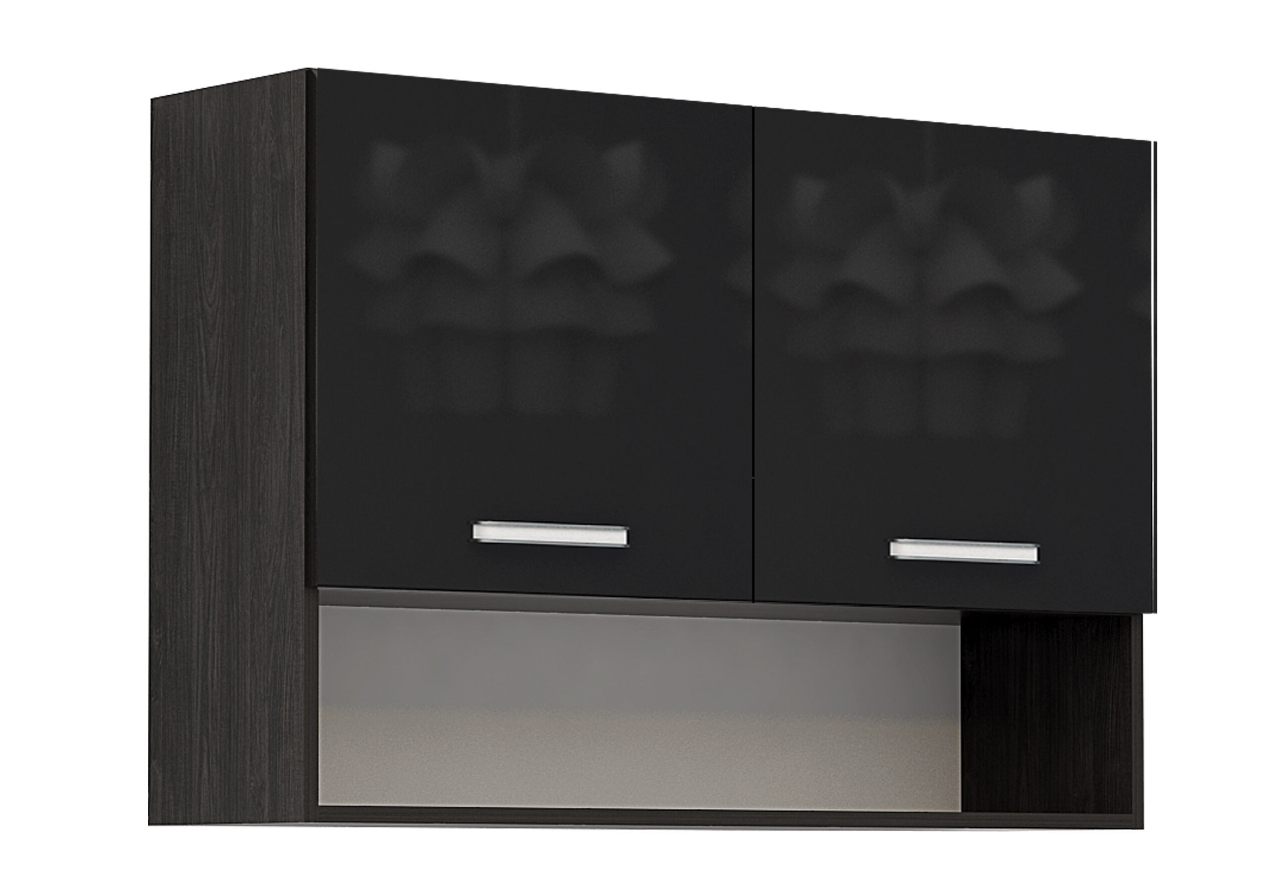 Corp superior 2 usi si nisa Elinor G29, 100x70, negru lucios/stejar carbon