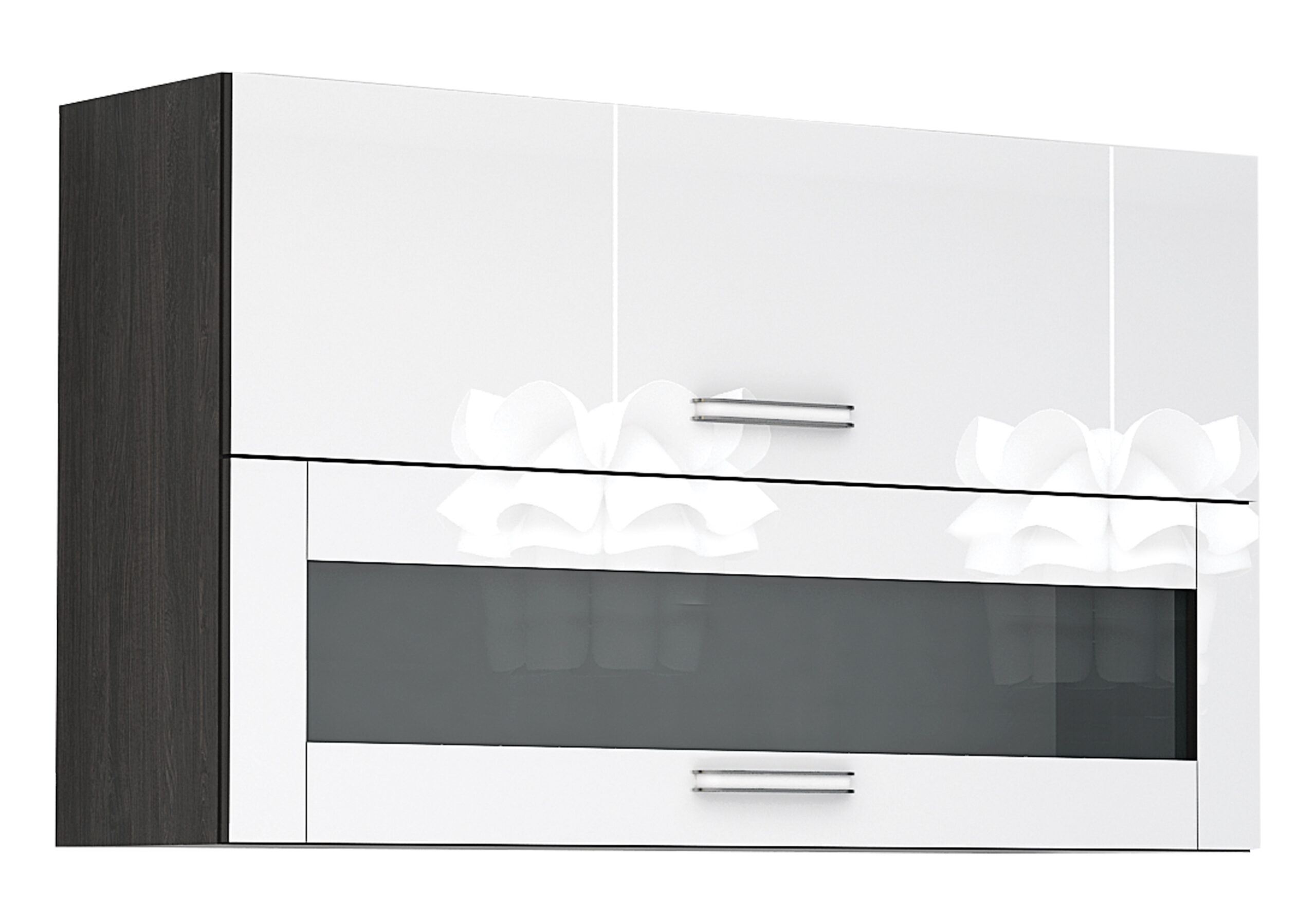 Corp superior vitrina Elinor G43, 120x70, alb lucios/stejar carbon