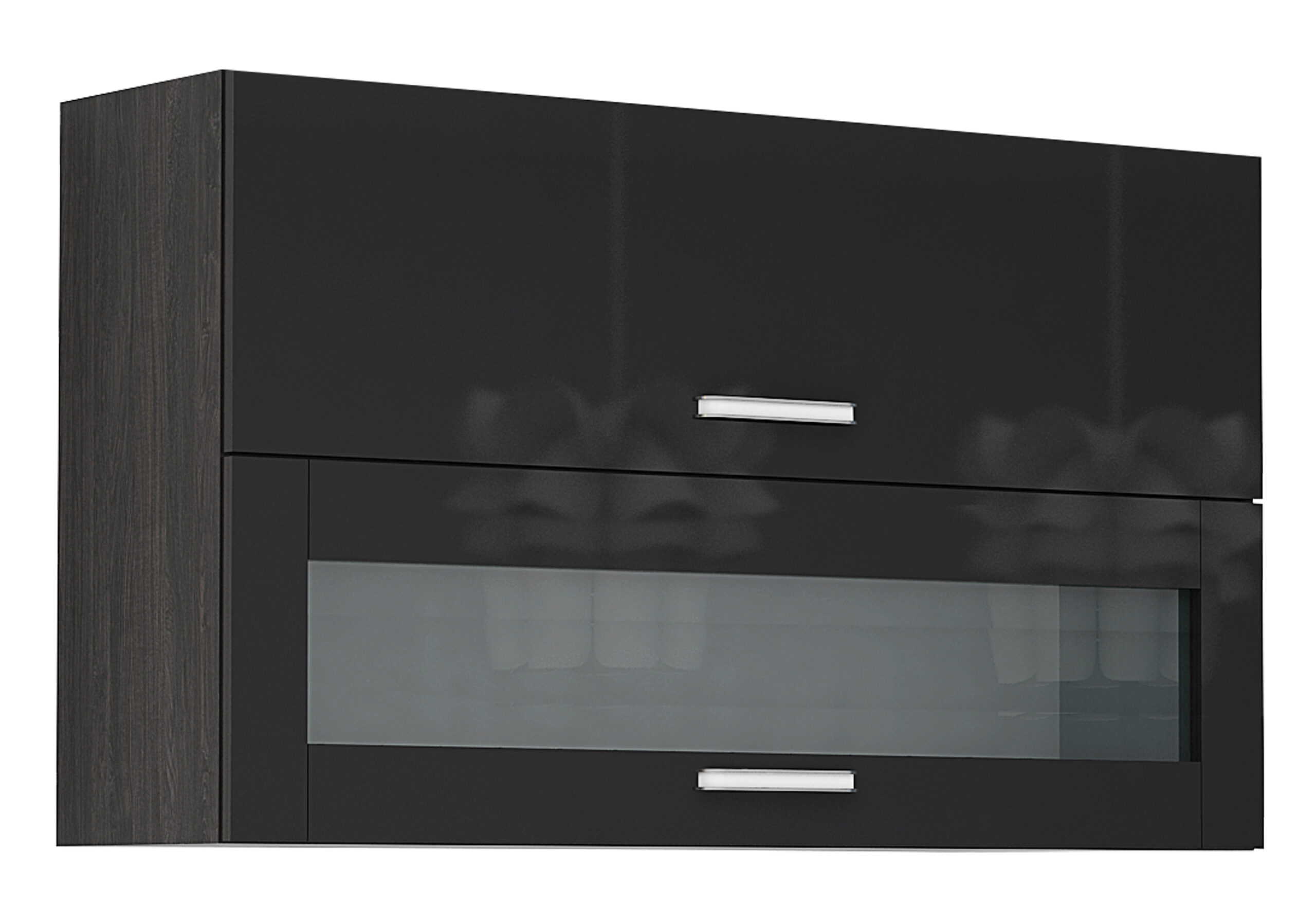 Corp superior vitrina Elinor G43, 120x70, negru lucios/stejar carbon