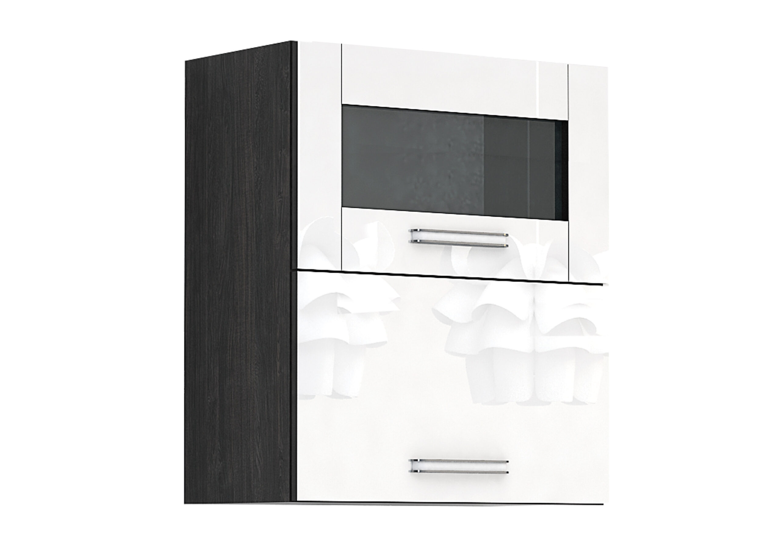 Corp superior vitrina Elinor G44, 60x70, alb lucios/stejar carbon