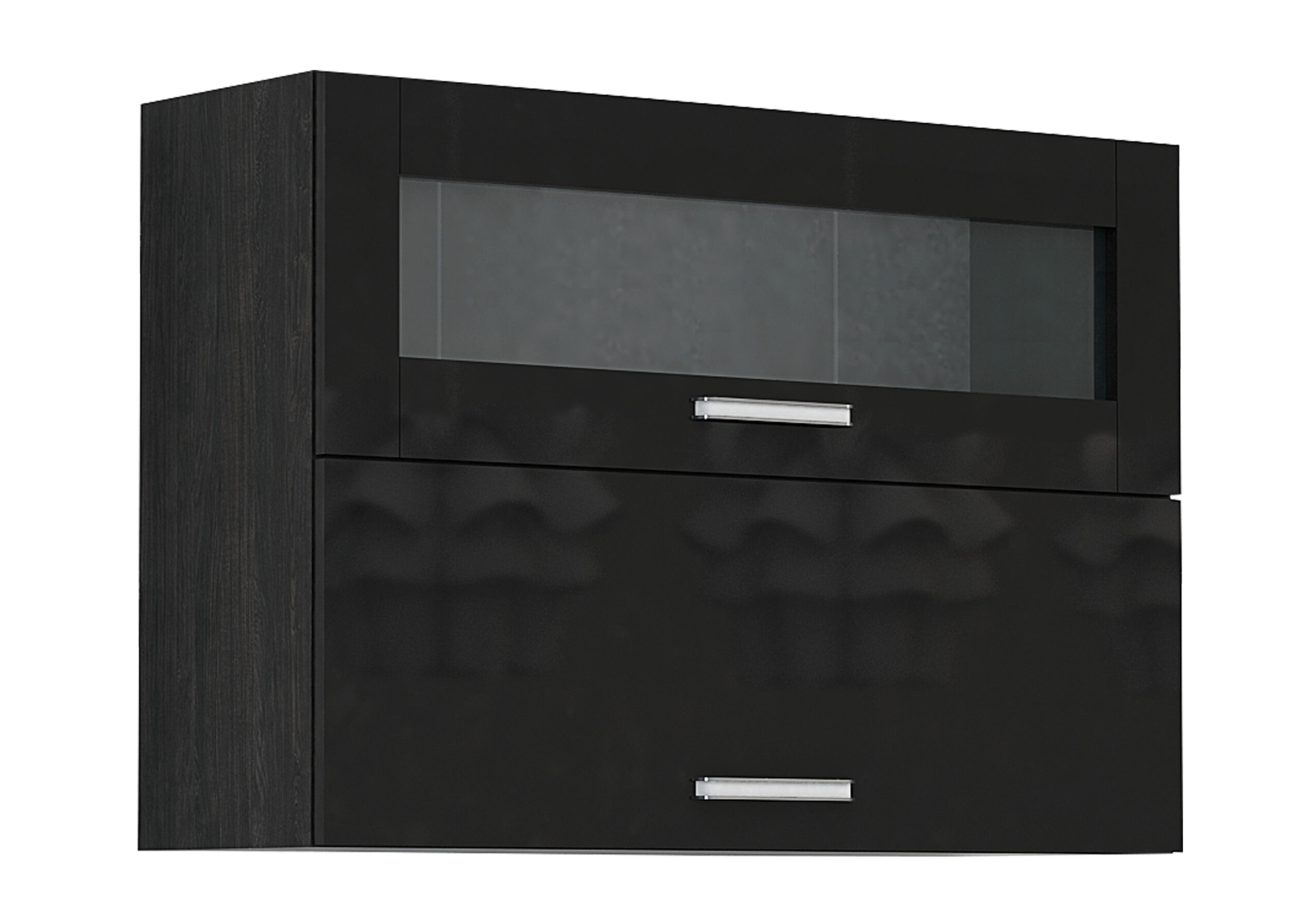Corp superior vitrina Elinor G46, 100x70, negru lucios/stejar carbon
