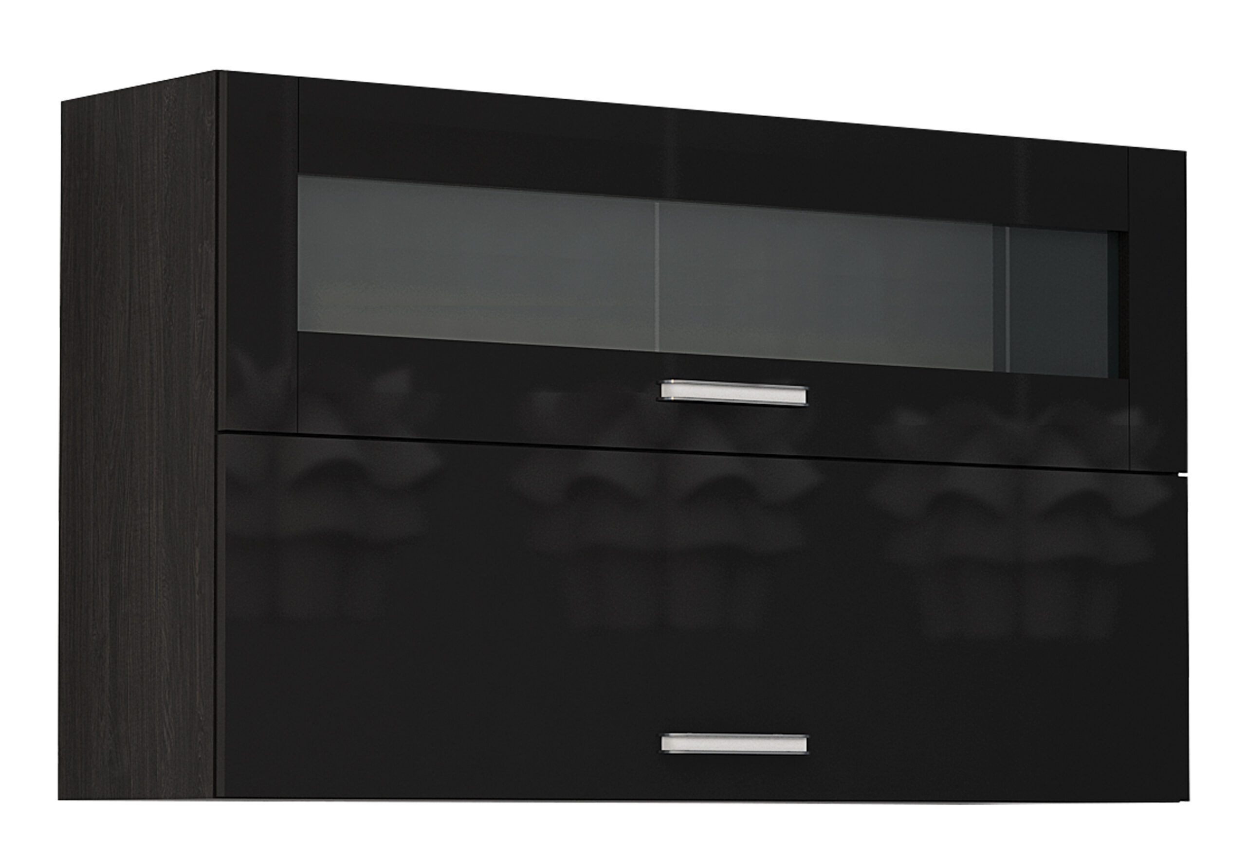 Corp superior vitrina Elinor G47, 120x70, negru lucios/stejar carbon
