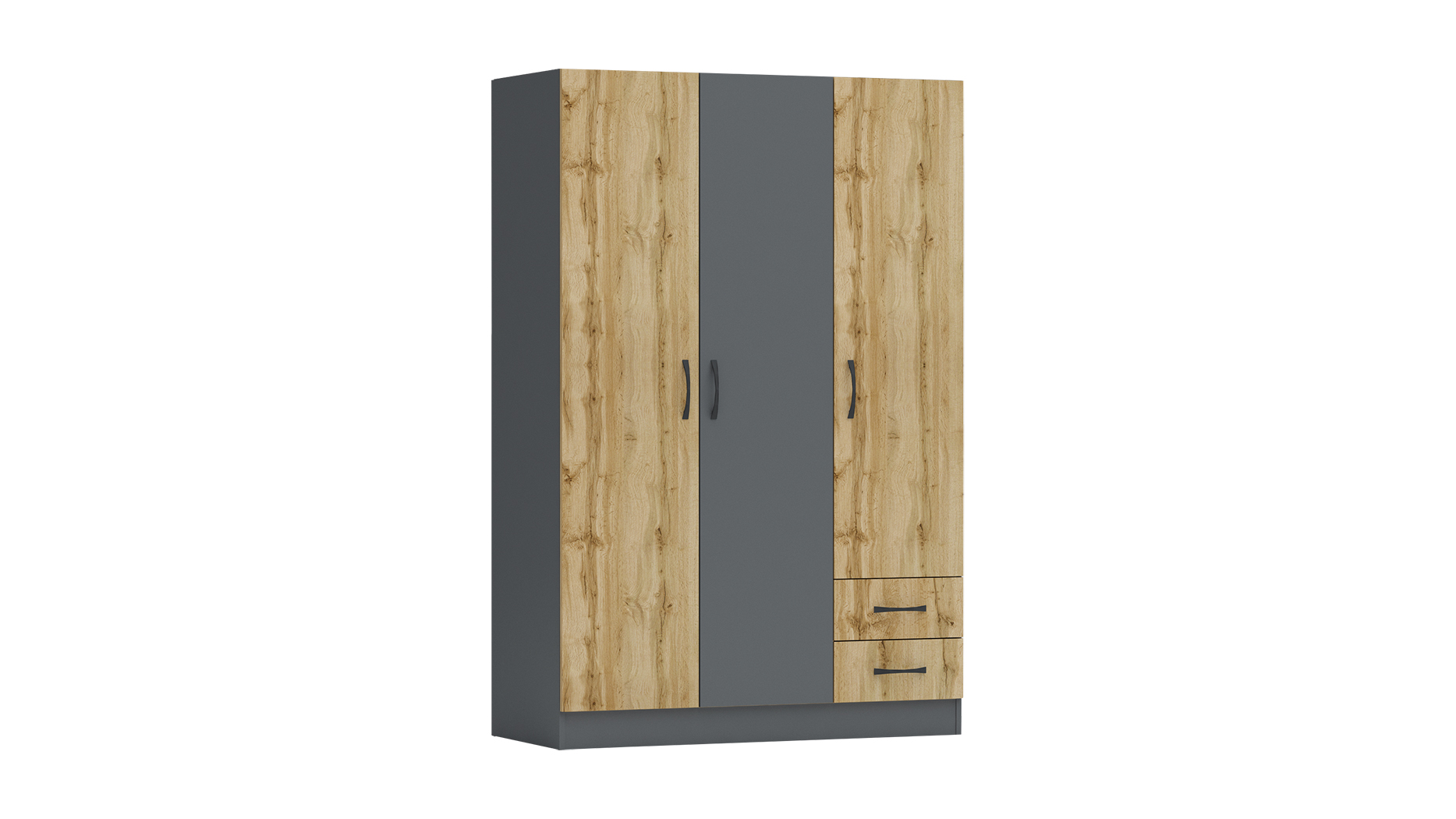 Dulap Apolo 2, 3 usi si 2 sertare, 120x52x181, stejar wotan/ antracit