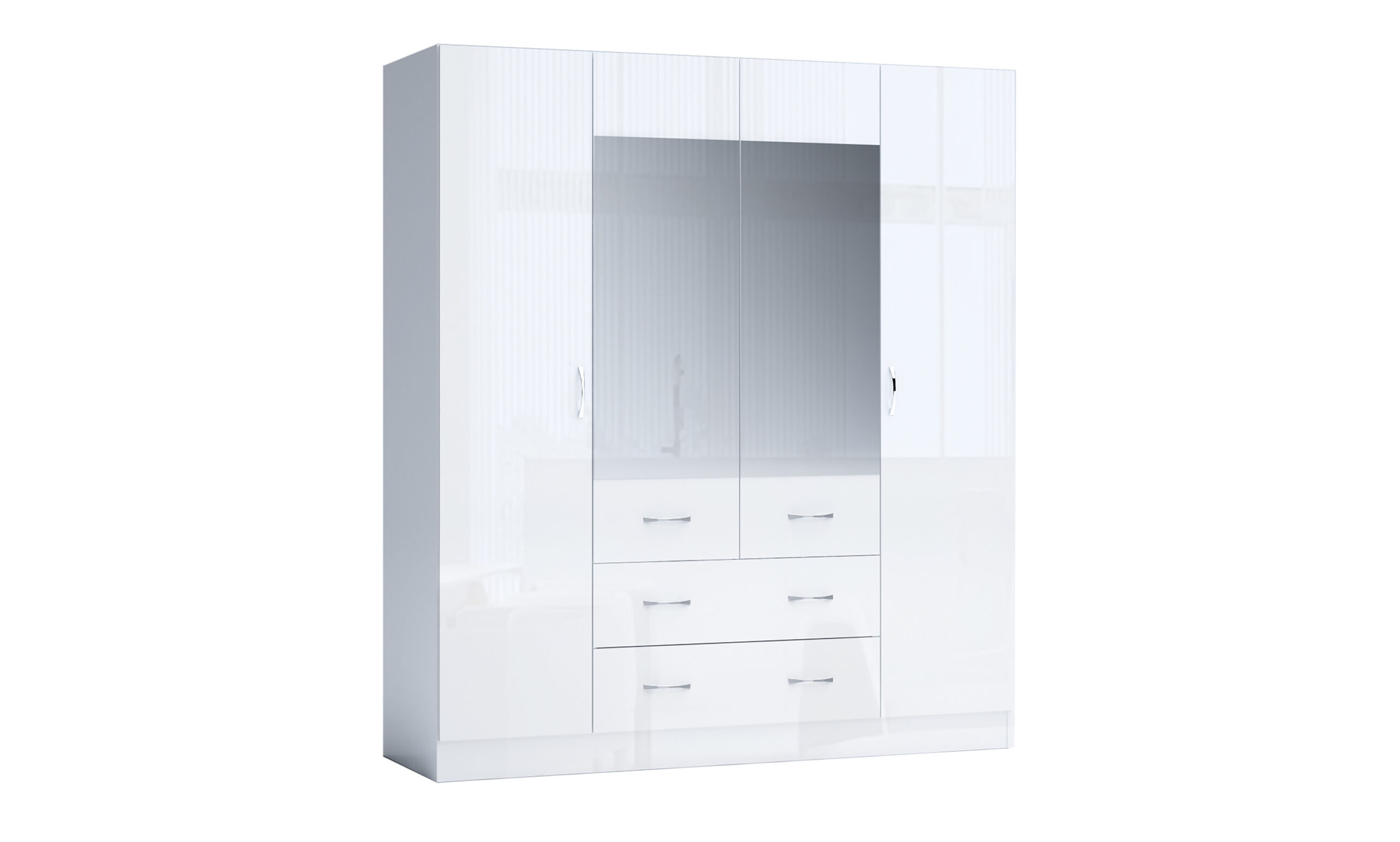 Dulap Apolo 9, 4 usi, 2 sertare, 160x52x181, alb lucios
