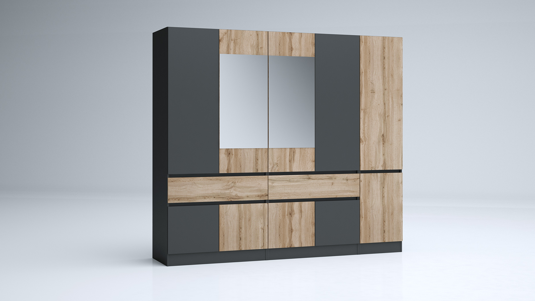 Dulap Leo 5, 225x52x200, stejar wotan/ antracit