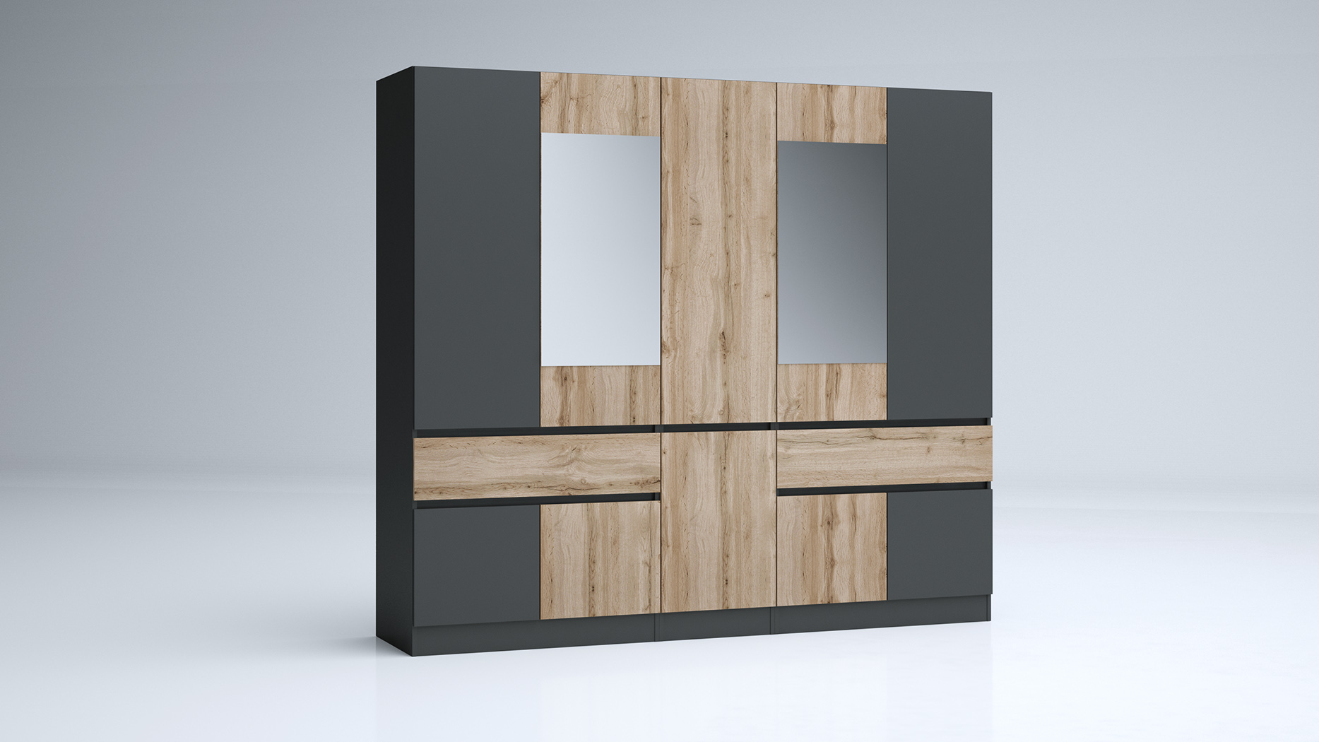 Dulap Leo 5b, 225x52x200, stejar wotan/ antracit