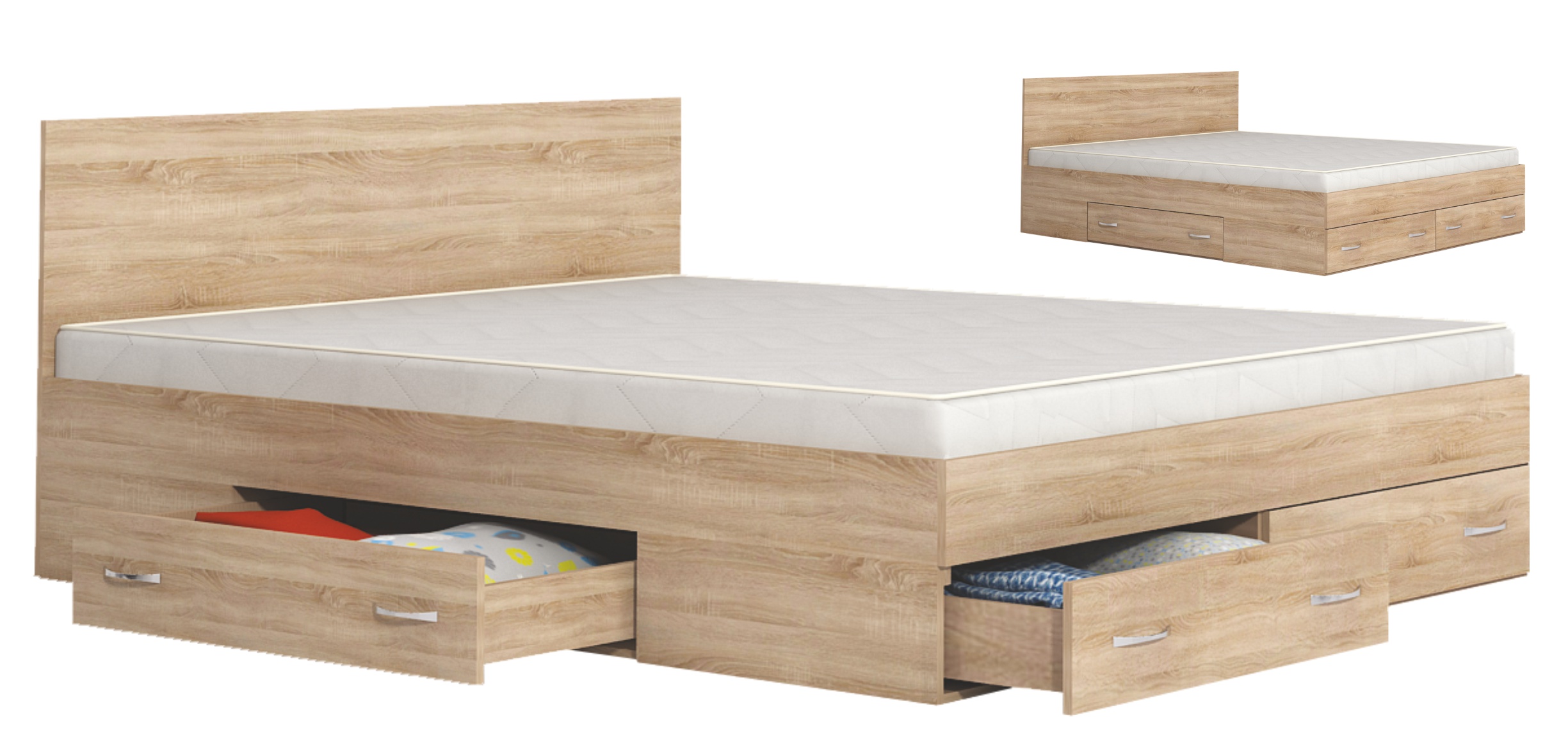 Pat dublu Apolo 10, 160x200, 4 sertare, stejar sonoma