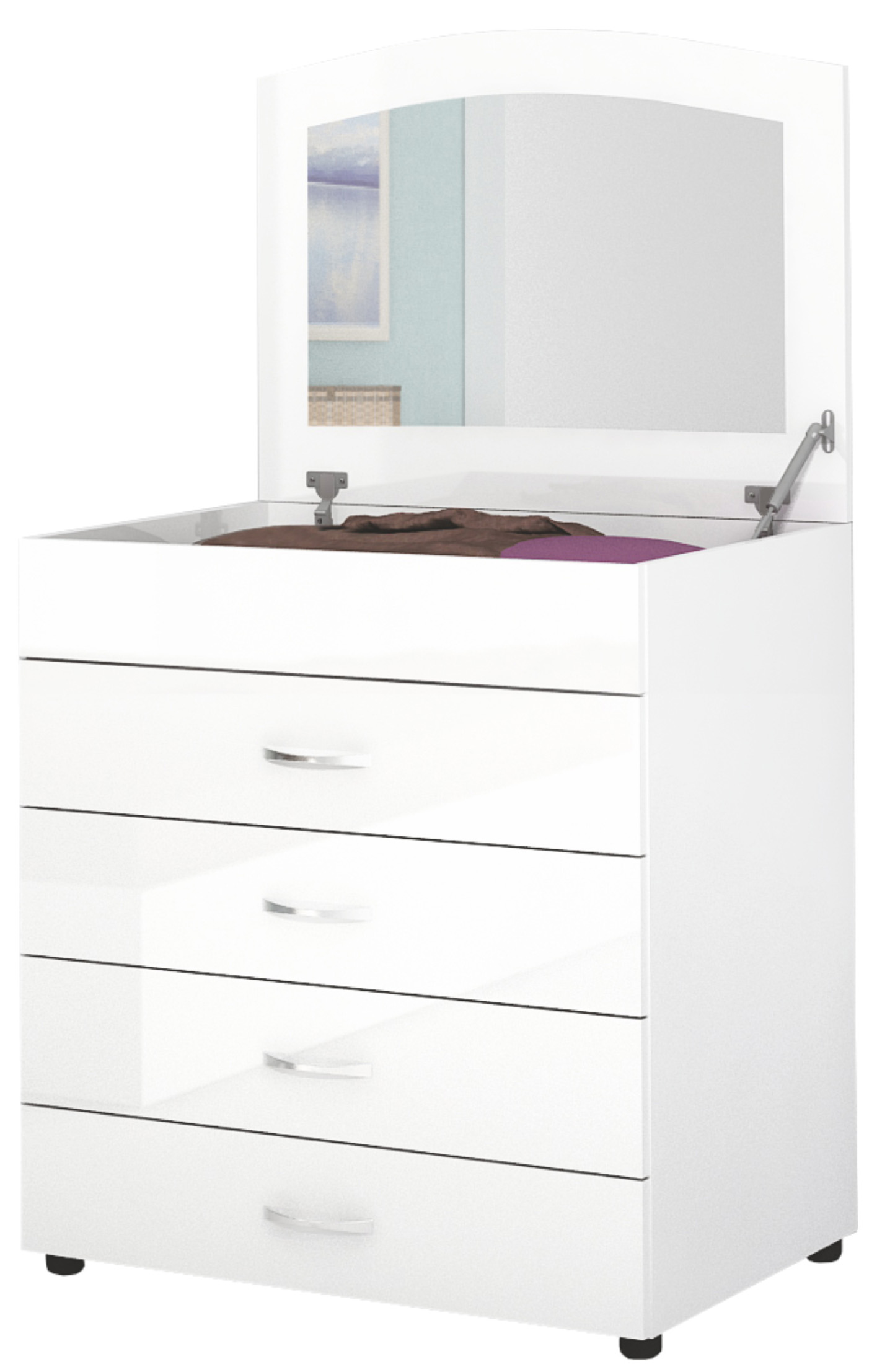 Comoda cu oglinda Apolo 1, 80x57x141, alb lucios