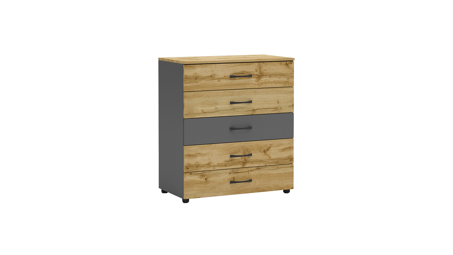 Comoda Apolo 3, 5 sertare, 80x43x91, stejar wotan/ antracit