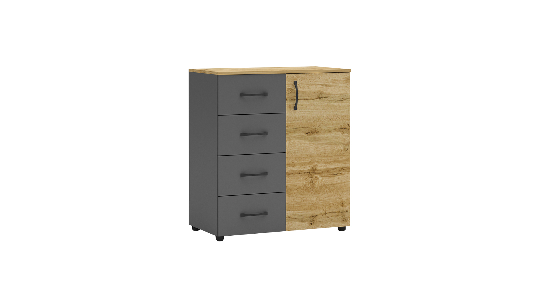 Comoda Apolo 5, 1 usa si 4 sertare, 80x43x91, stejar wotan/ antracit