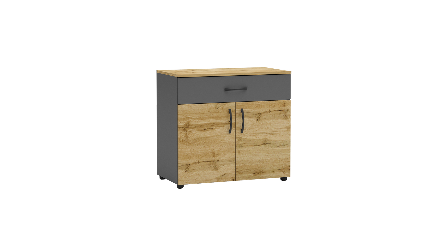 Comoda Apolo 6, 80x43x73, sertar si 2 usi, stejar wotan/ antracit