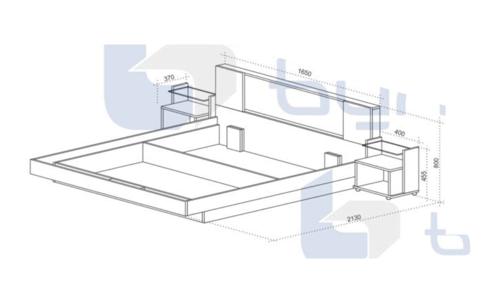 Set pat dublu cu 2 noptiere Como, 160x200, negru/ stejar navara/ negru 3D - imagine 2