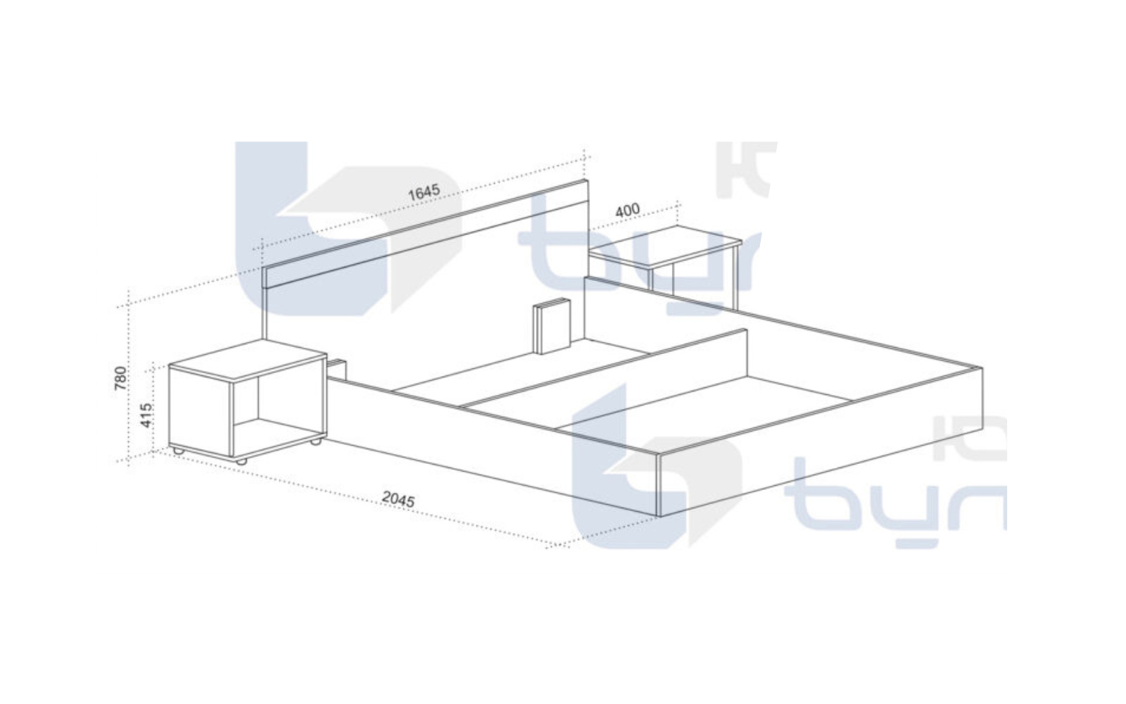 Set pat dublu cu 2 noptiere Matera, 160x200, grafit/ denver/ alb lucios - imagine 2