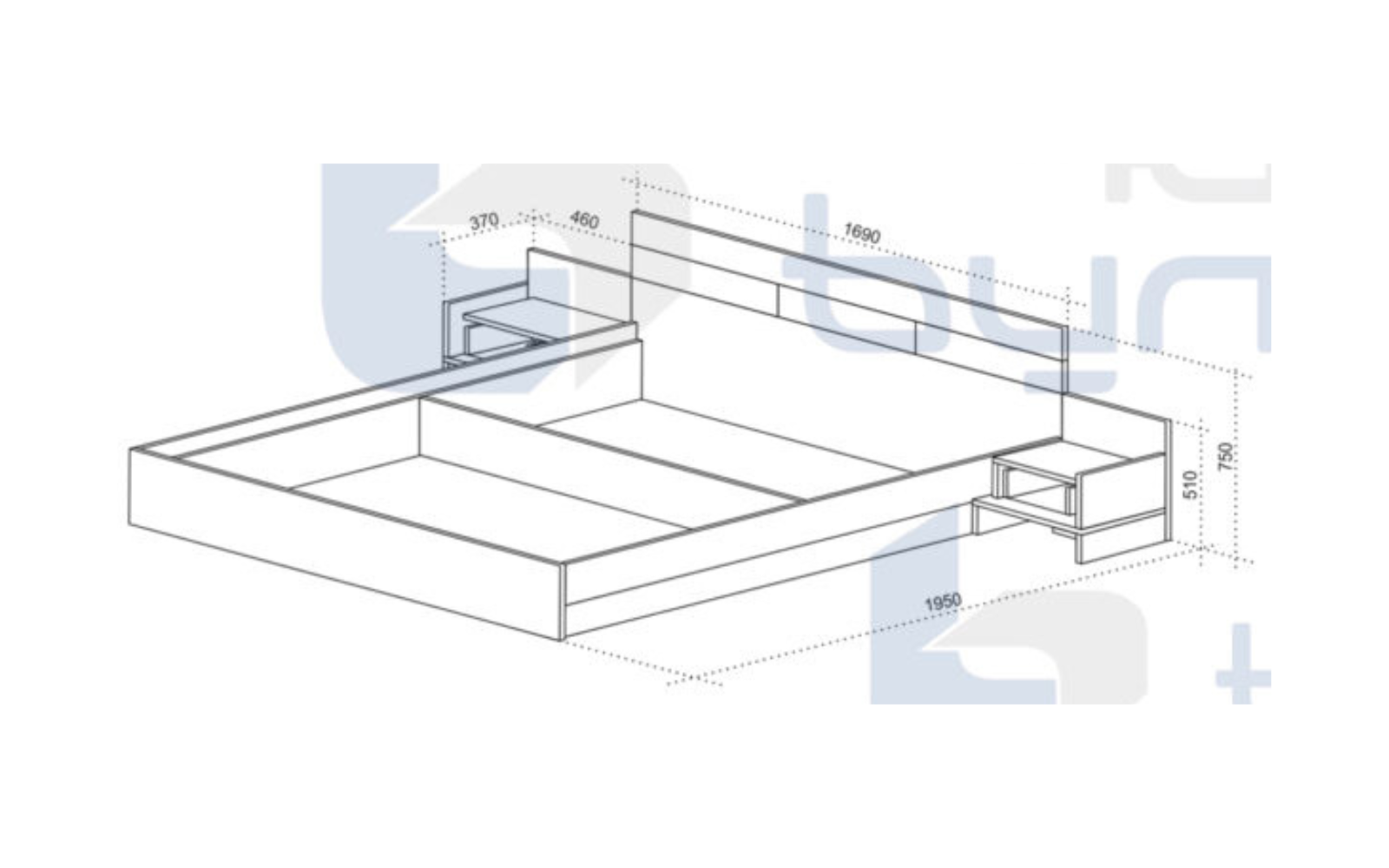 Set pat dublu cu 2 noptiere Palermo, 164x190, alb sagren/ alb lucios/ violet inchis - imagine 2