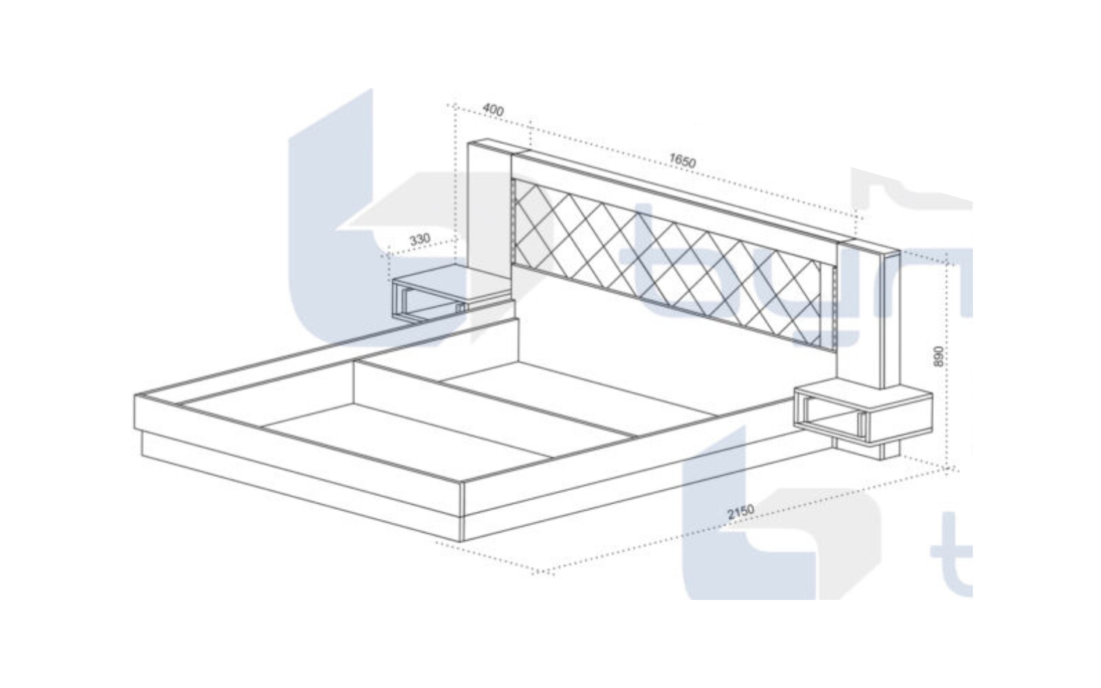 Pat tapitat Regal, 2 noptiere, 160x200, lemn de tec / stejar craft alb - imagine 2