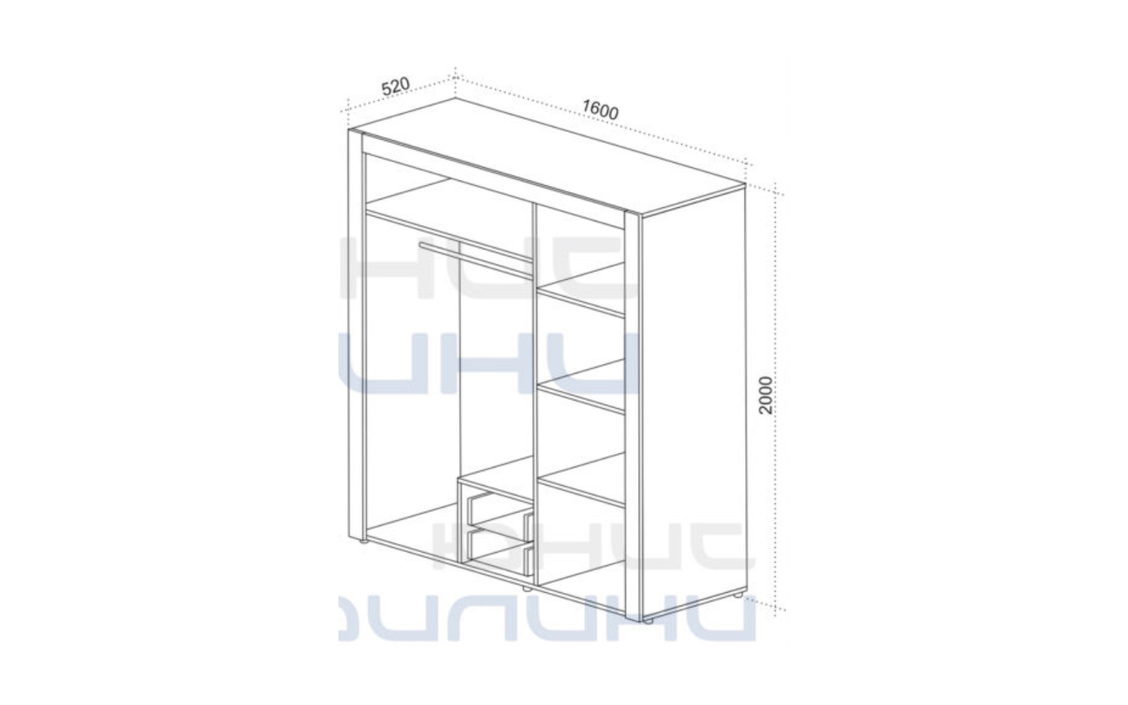 Dulap Sahara, 160x52x200, 3 usi si 2 sertare, stejar moka / alb lucios, ornamente PVC - imagine 2