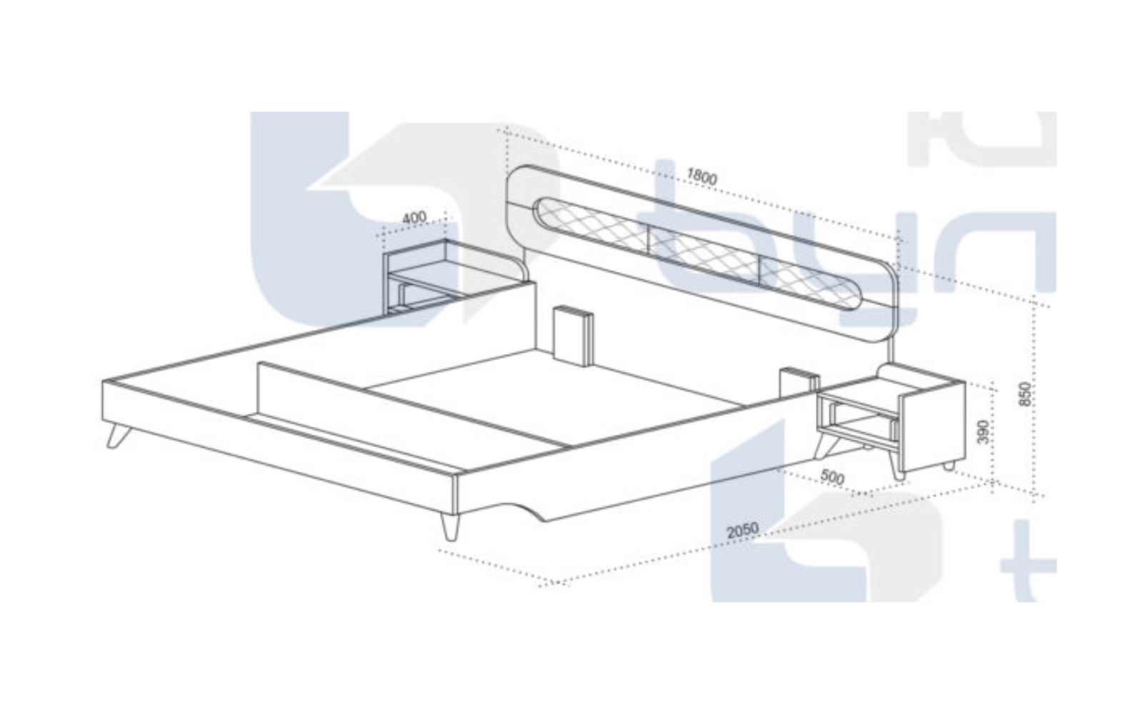 Set pat dublu cu 2 noptiere Forest, 160x200, pin allen/ beton inchis - imagine 3