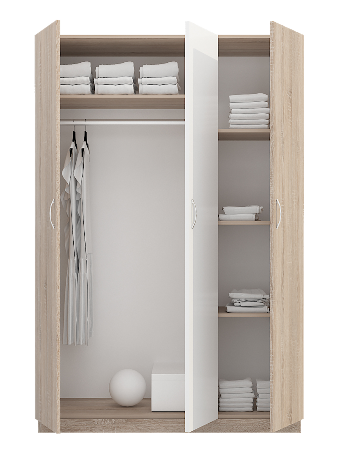 Dulap cu 3 usi Andreea, 120x52x181, stejar sonoma/ alb lucios - imagine 2