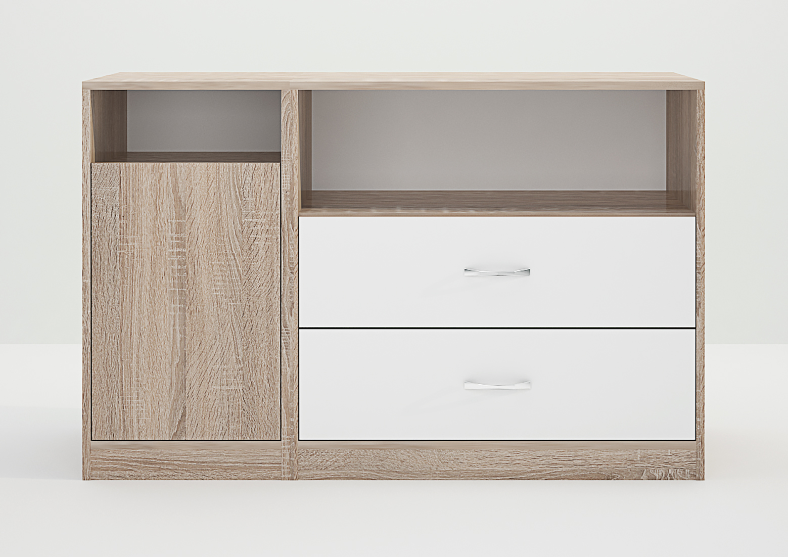 Comoda Andreea, 120x43x78, 2 sertare, stejar sonoma / alb lucios