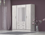 Dulap Light, 180x52x210, 4 usi si 2 sertare, stejar blanco