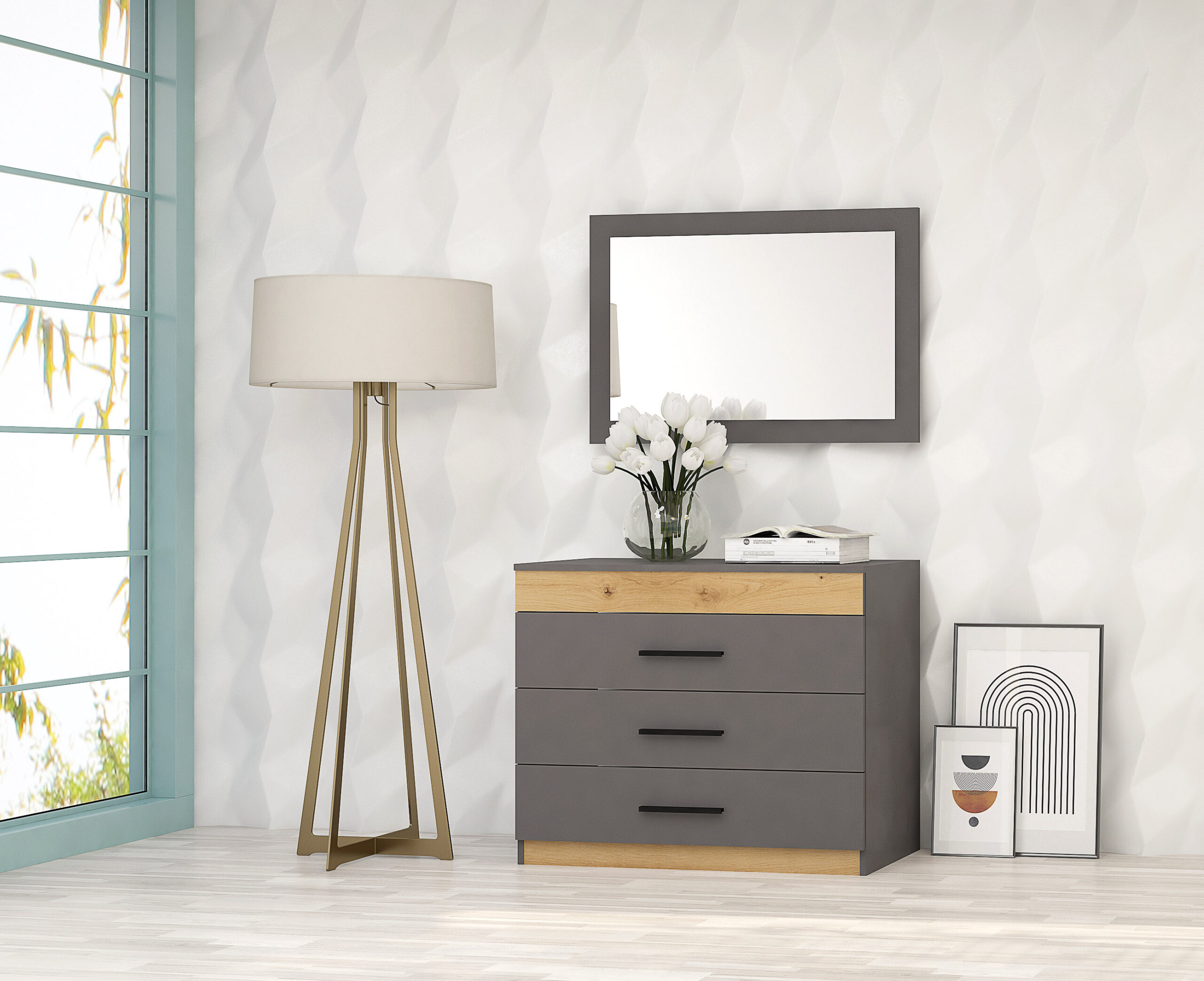 Comoda Prestige, 90x43x74, grafit/artizan