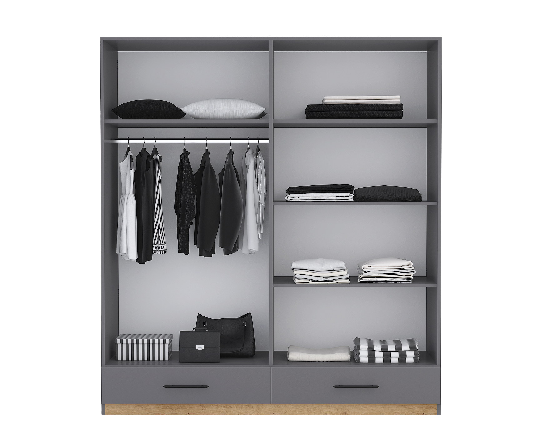 Dulap cu 4 usi si 2 sertare Prestige, 180x55x200, grafit/ artisan - imagine 2